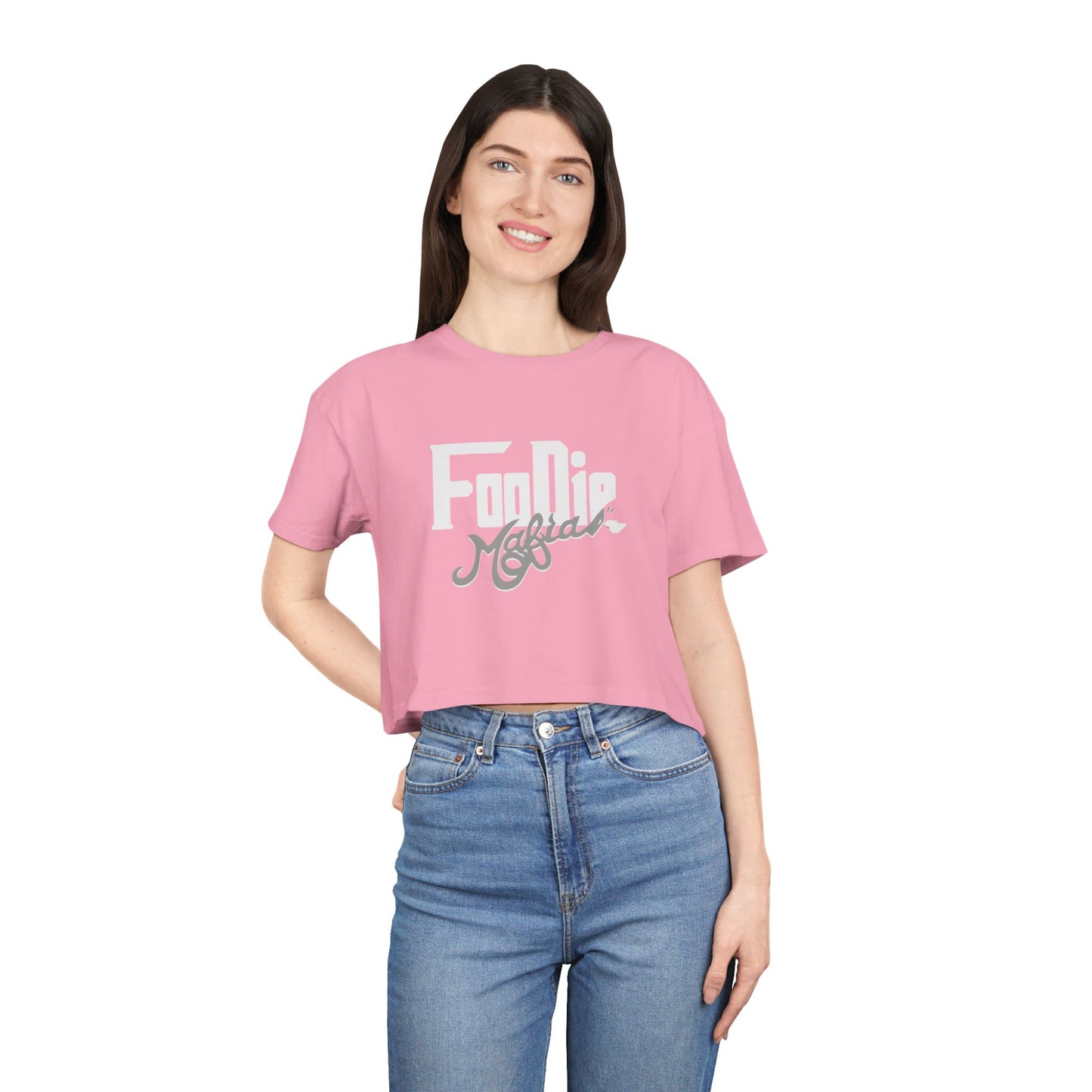 L.O.E.F White Foodie Mafia Women Crop Tee (Dark Grey)
