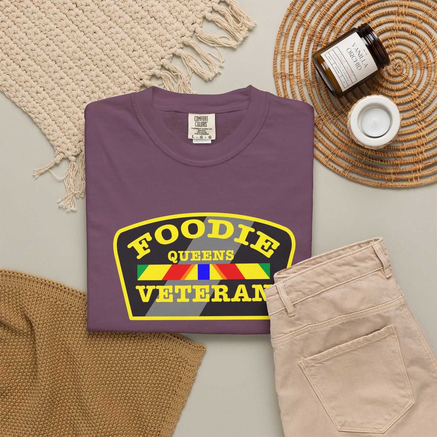 L.O.E.F Foodie Veteran QUEENS Unisex Tee Shirt (Yellow)