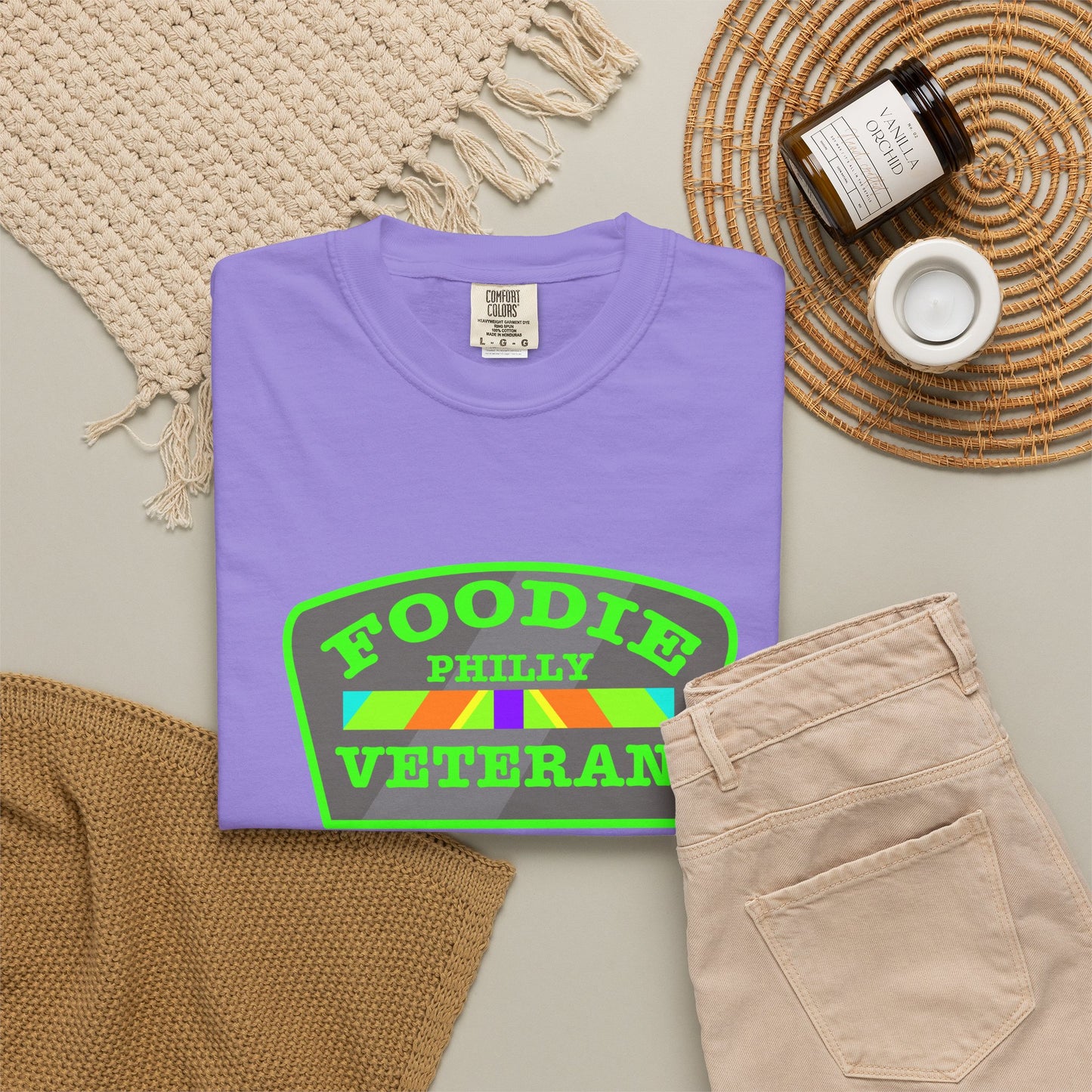 L.O.E.F Foodie Veteran PHILLY Unisex Tee Shirt (Neon Green)