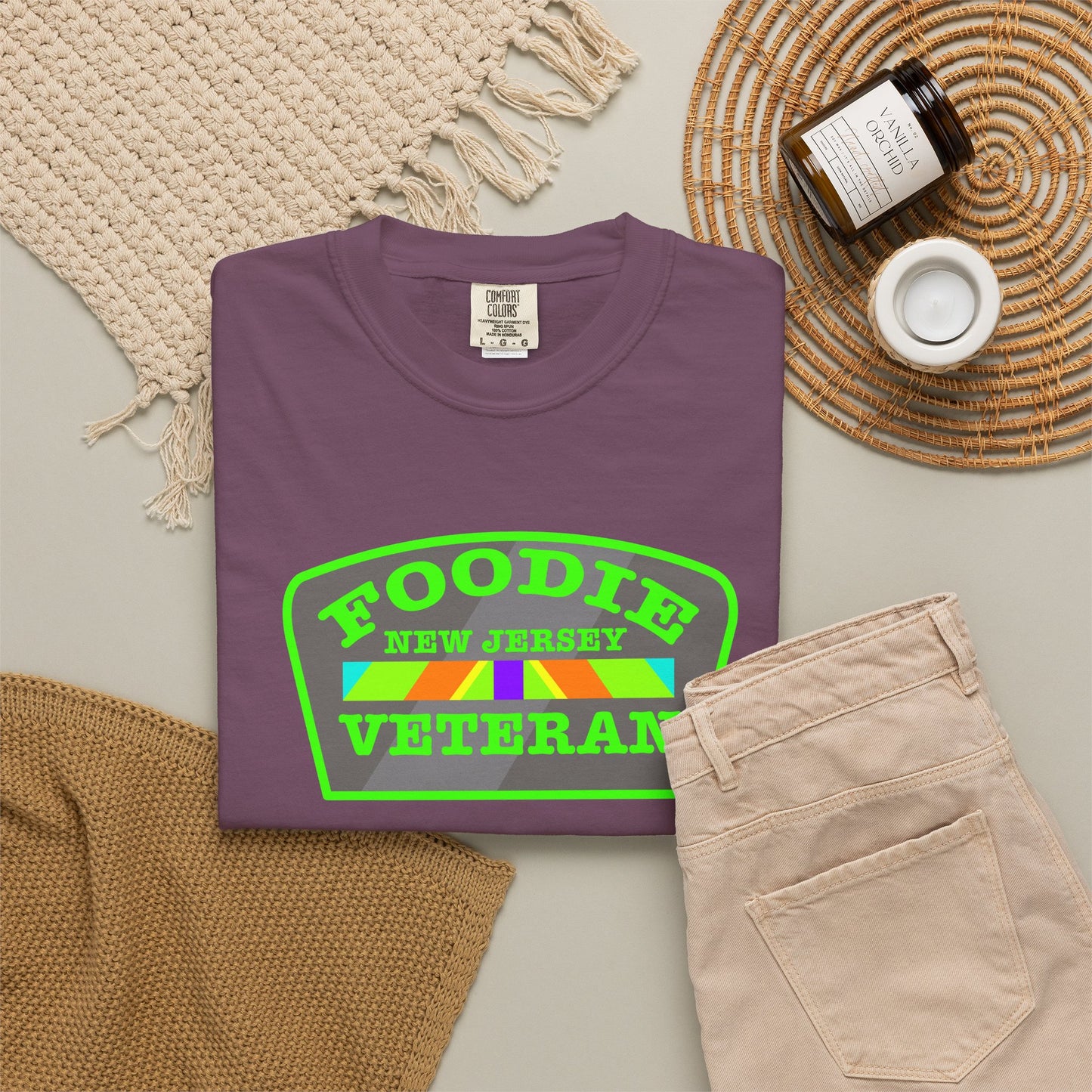 L.O.E.F Foodie Veteran NEW JERSEY Unisex Tee Shirt (Neon Green)