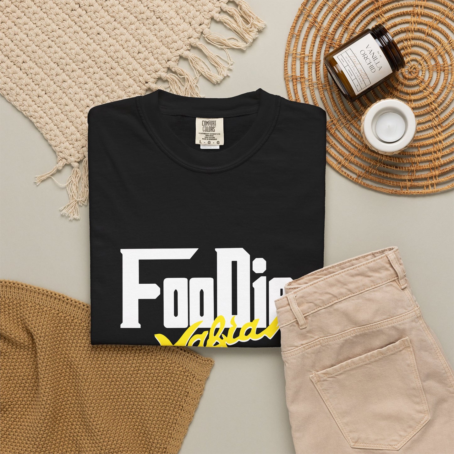 L.O.E.F White Foodie Mafia Unisex Tee shirt (Bright Yellow)