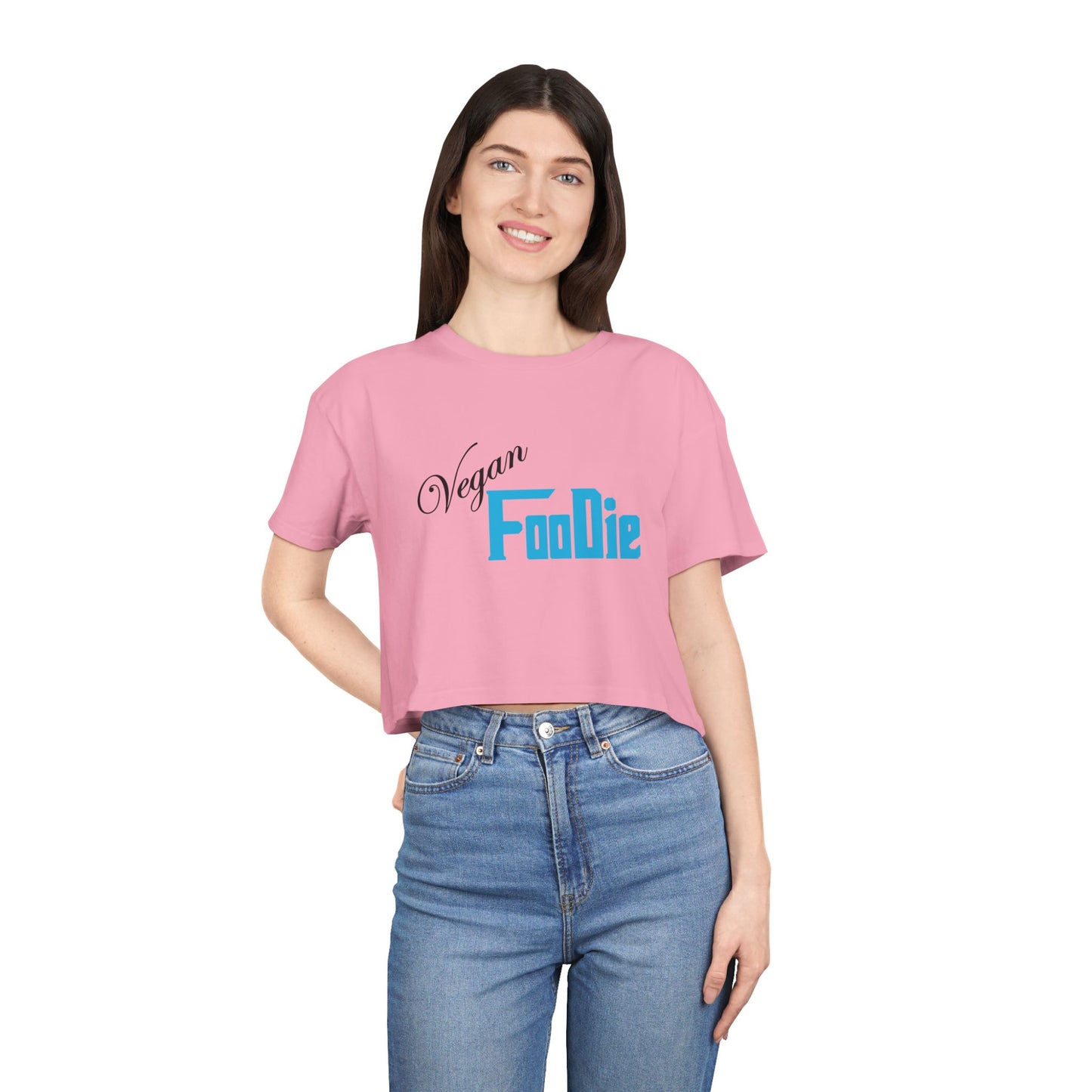 L.O.E.F Women Vegan Foodie Crop Tee (Sky Blue)