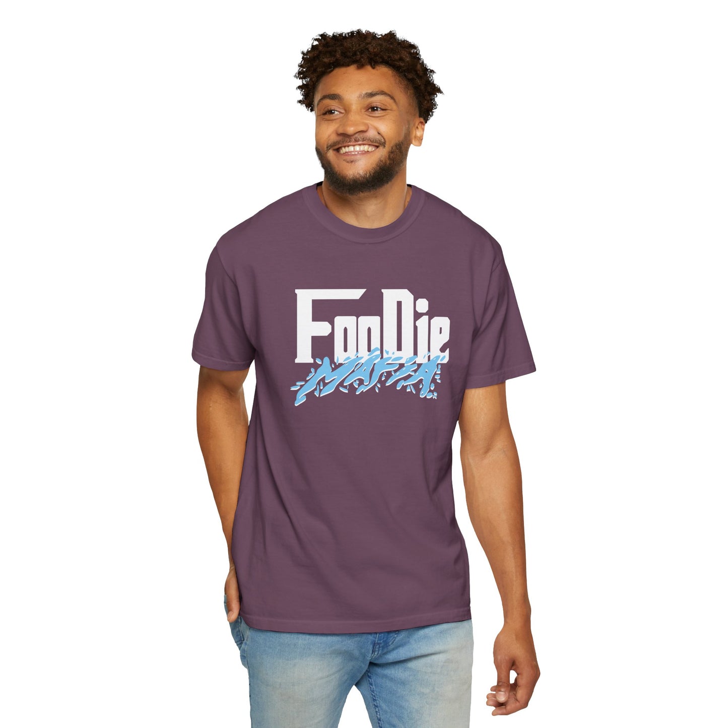 L.O.E.F White Foodie Mafia Unisex Tee Shirt (Sky Blue)