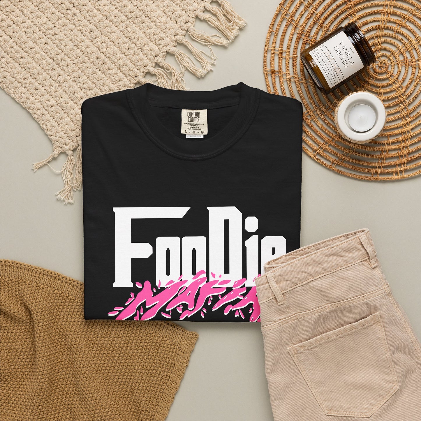 L.O.E.F White Foodie Mafia Unisex Tee Shirt (Hot Pink)