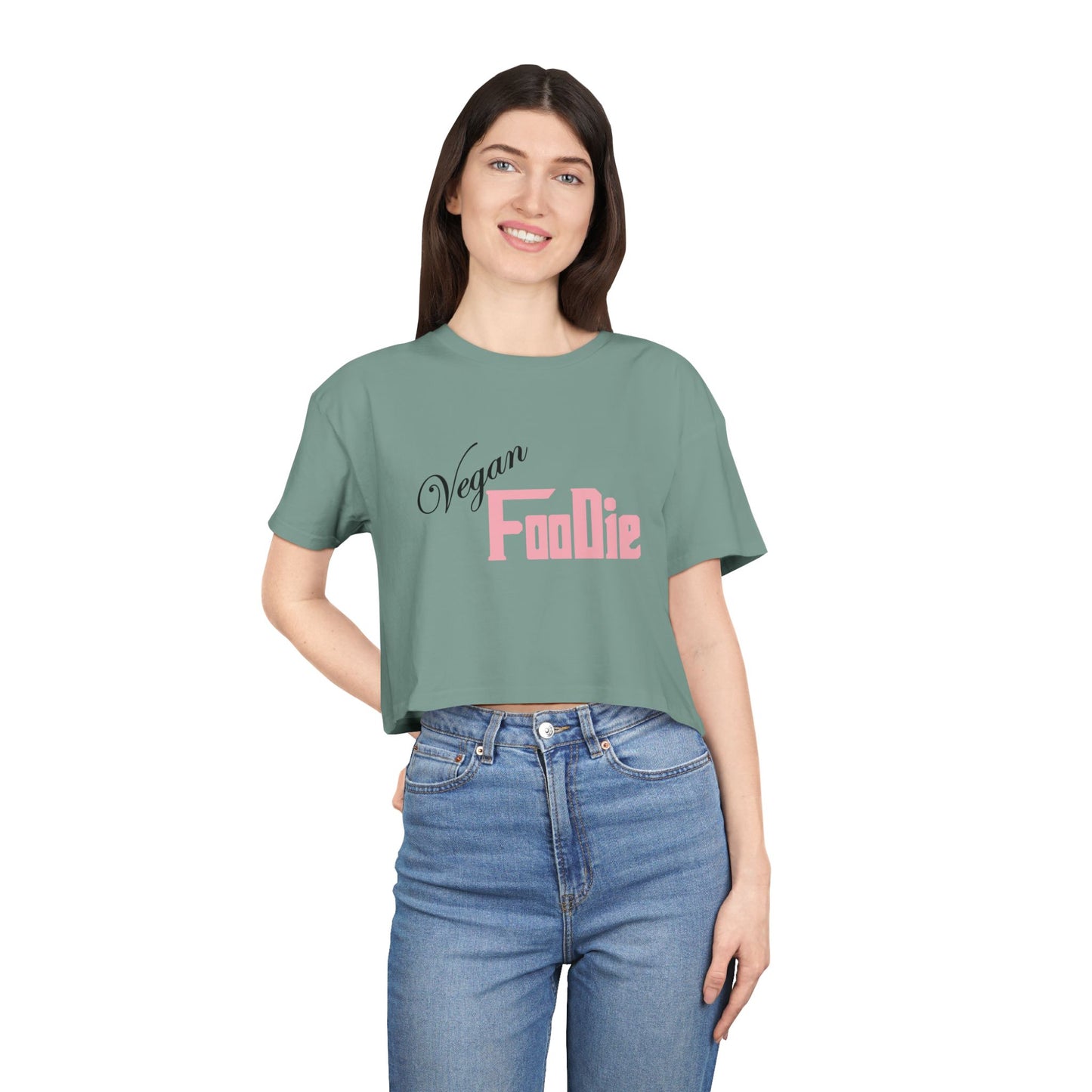 L.O.E.F Women Vegan Foodie Crop Tee (Soft Pink)