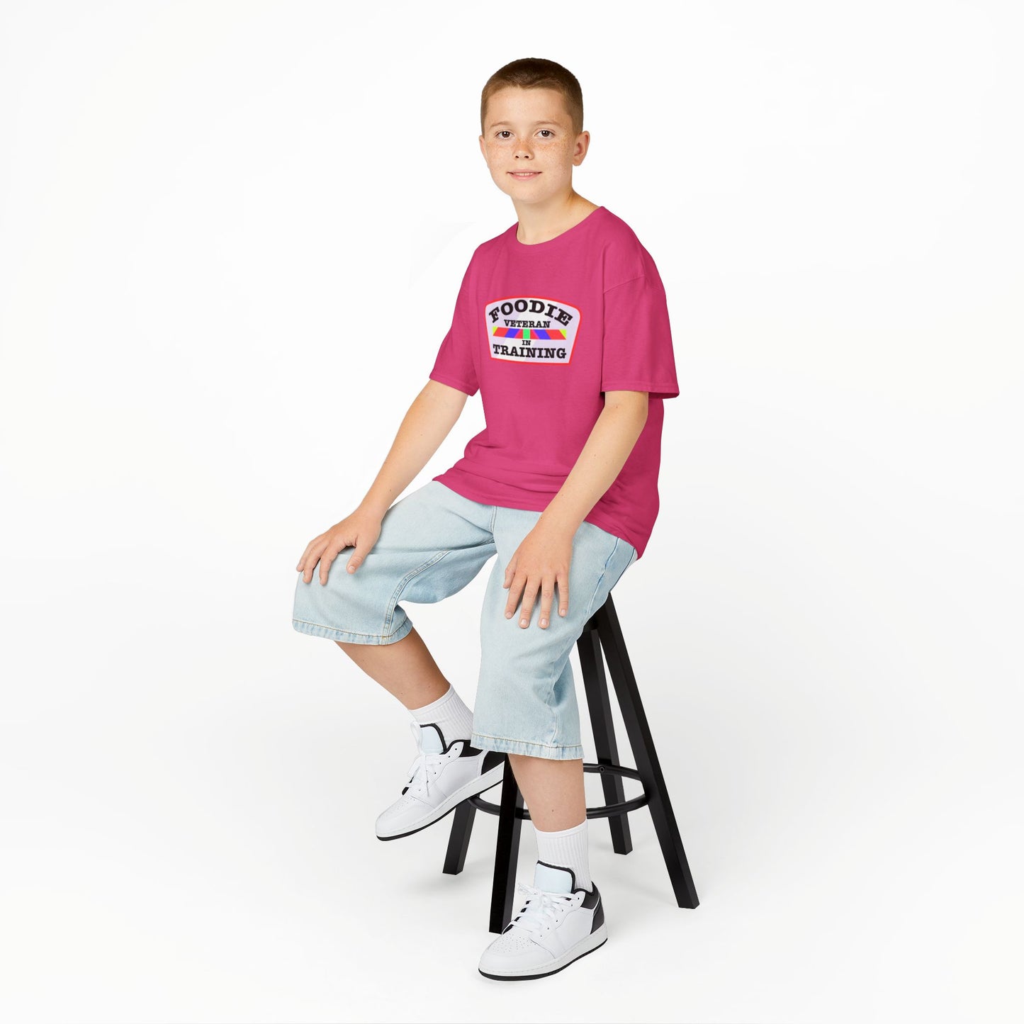 L.O.E.F Foodie Veteran In Training Kids Tee Shirt (Soft Pink)