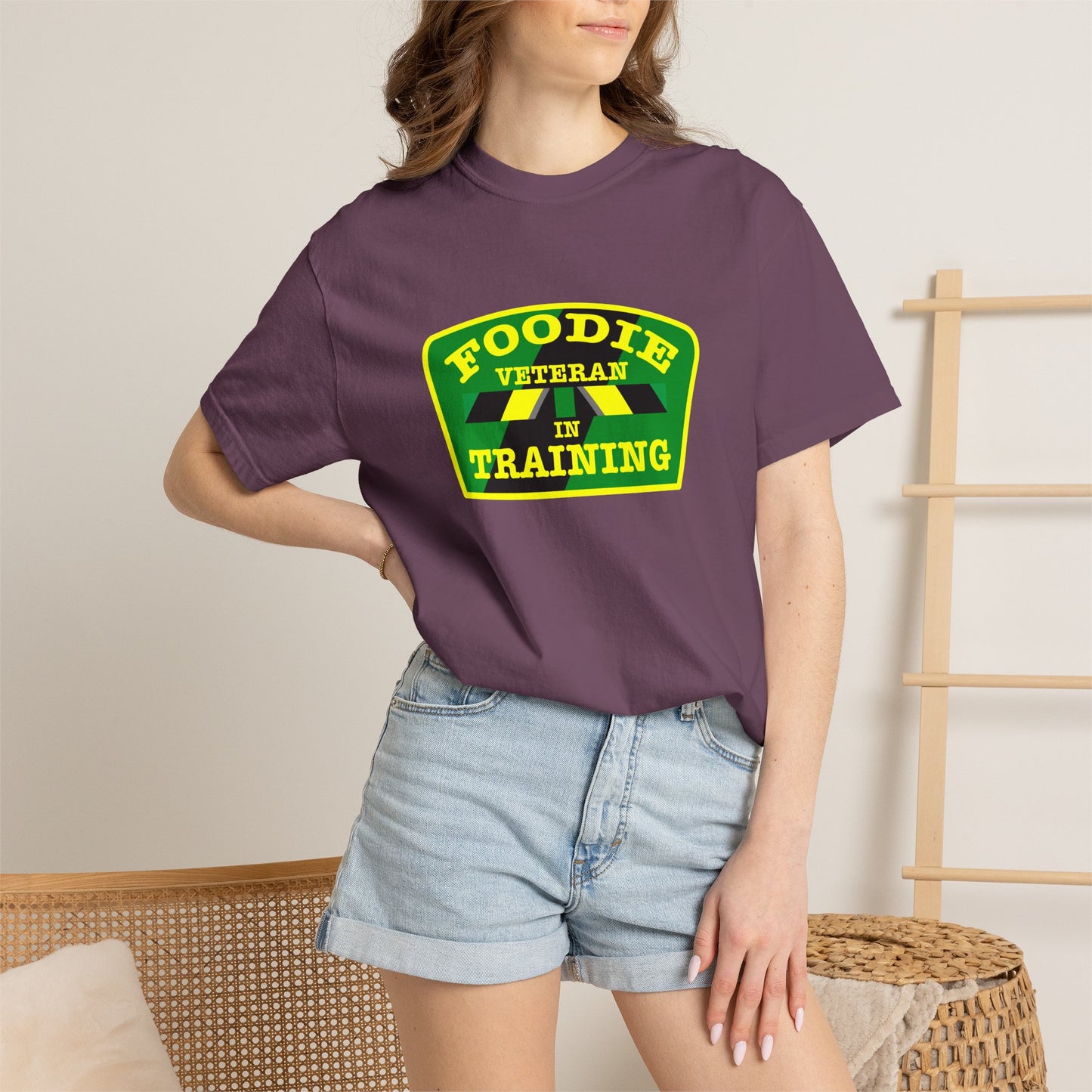 L.O.E.F Foodie Veteran IN TRAINING Unisex Tee Shirt (Yellow and Green)