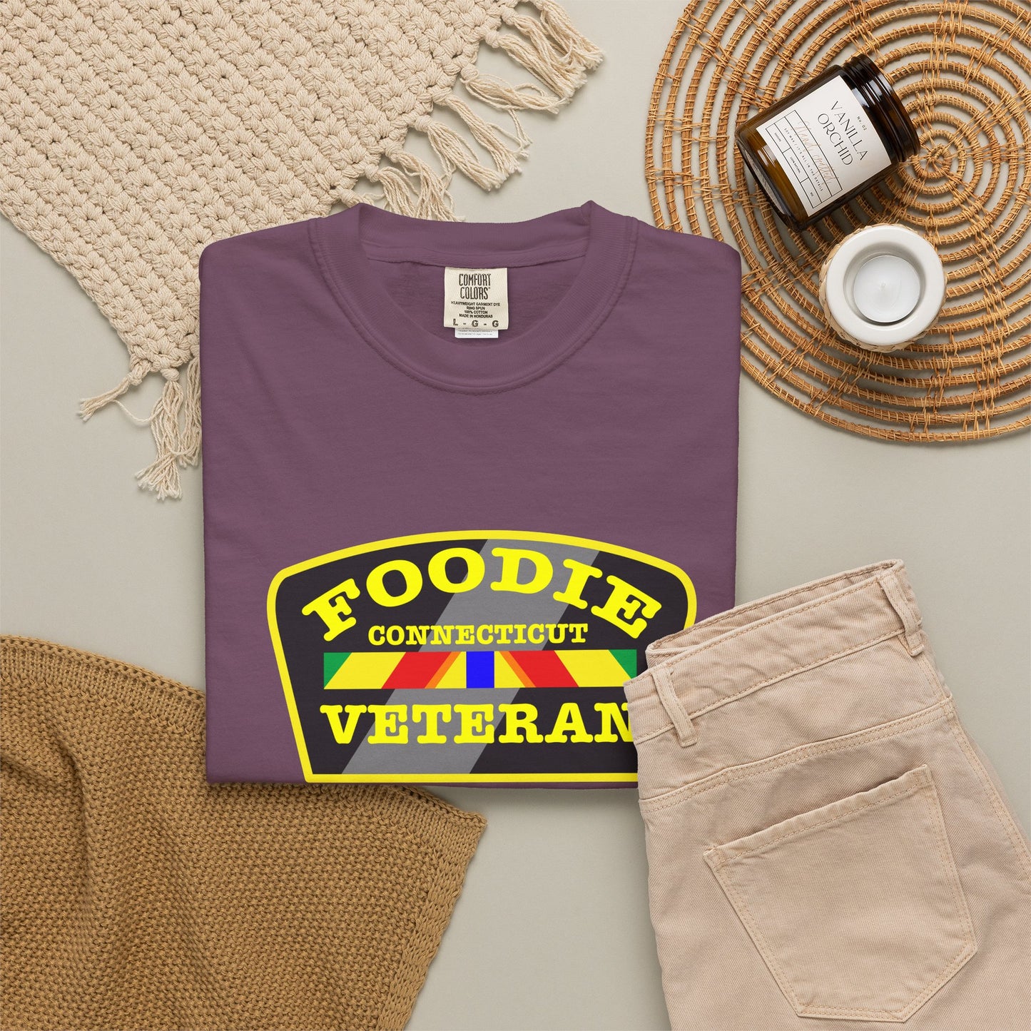 L.O.E.F Foodie Veteran CONNECTICUT Unisex Tee Shirt (Yellow)
