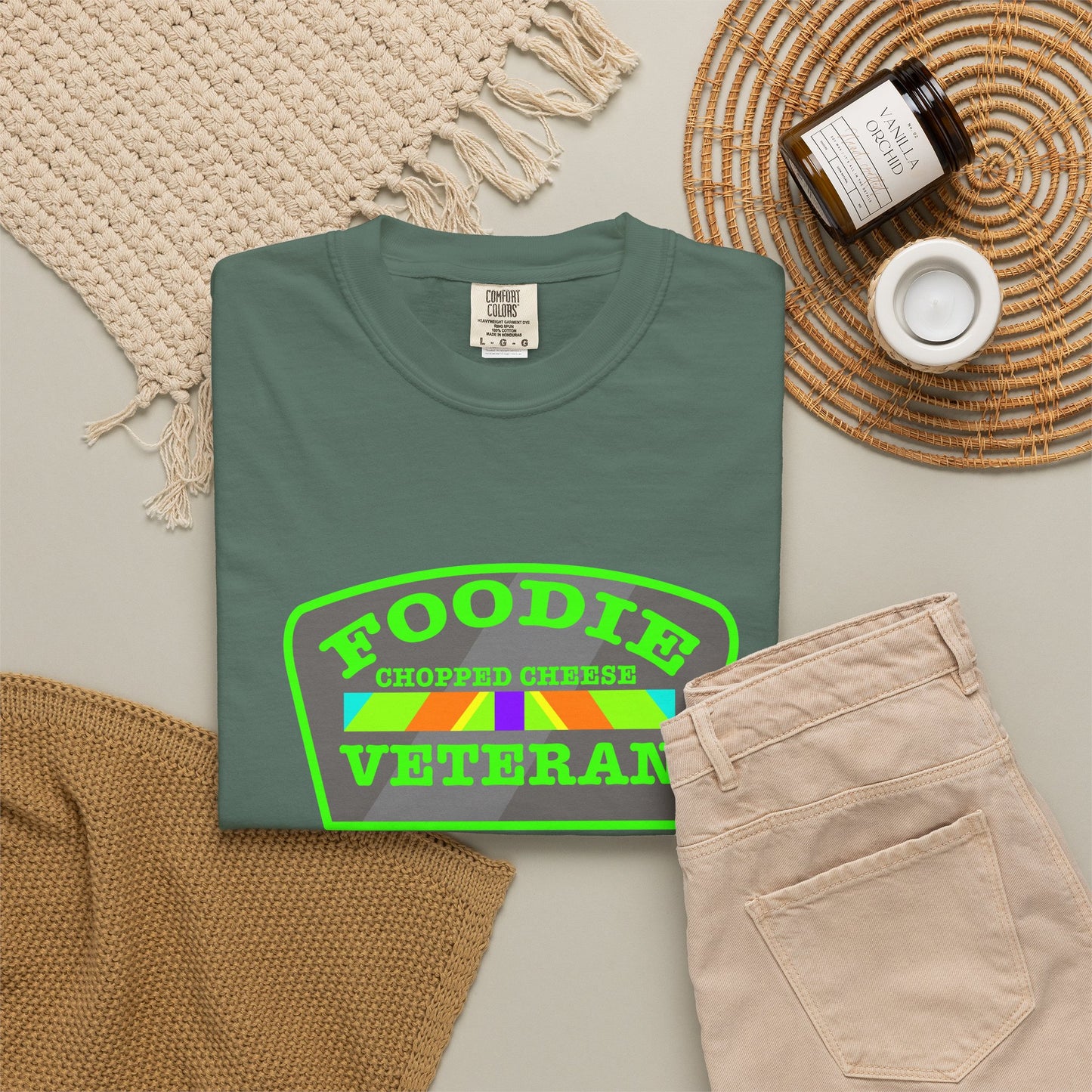L.O.E.F Foodie Veteran Chopped Cheese Unisex Tee Shirt (Neon Green)