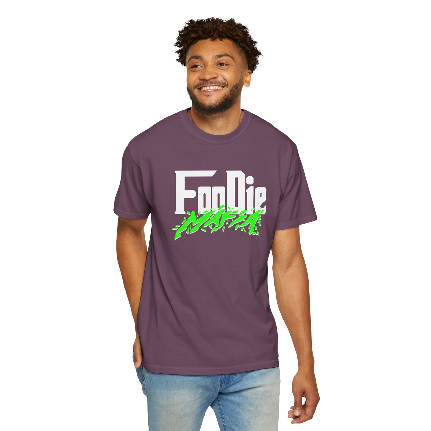 L.O.E.F White Foodie Mafia Unisex Tee Shirt (Neon Green)