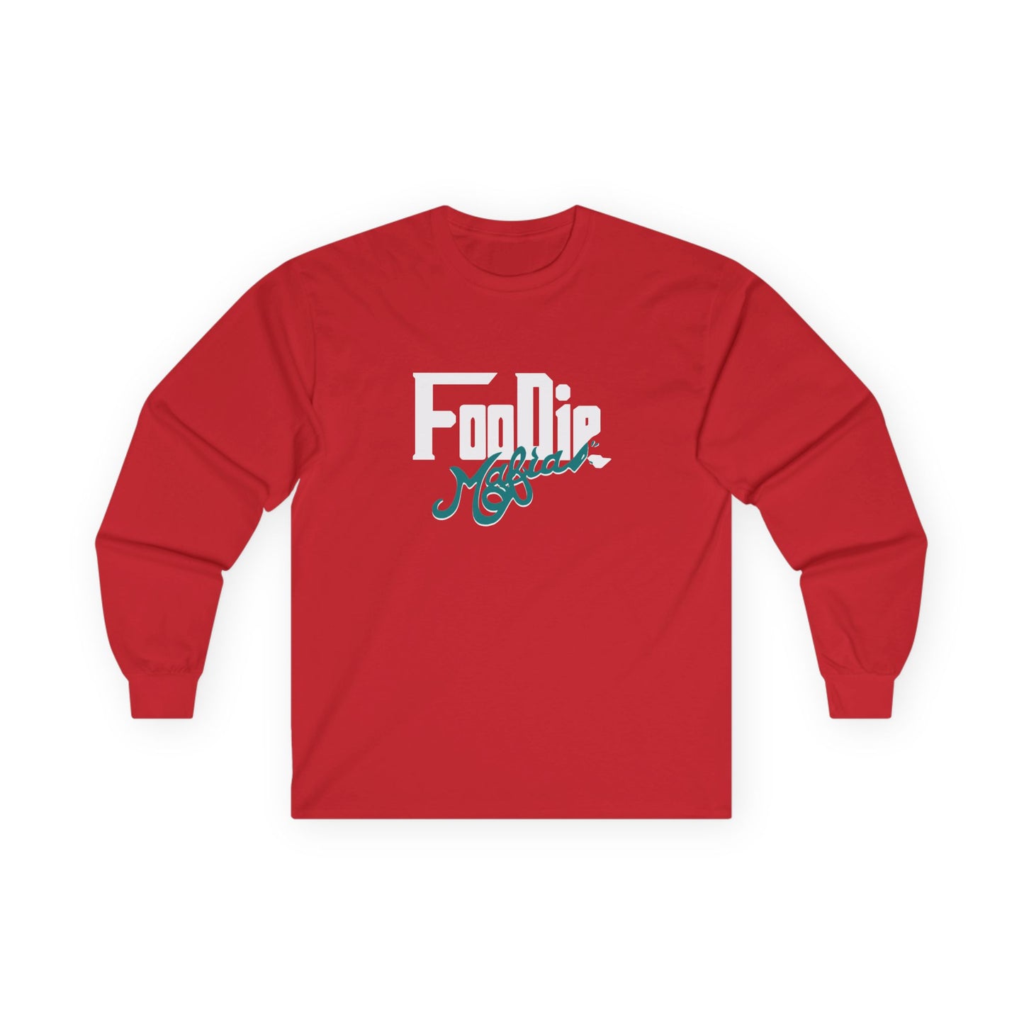 L.O.E.F White Foodie Mafia Unisex Long Sleeve Tee (Teal)