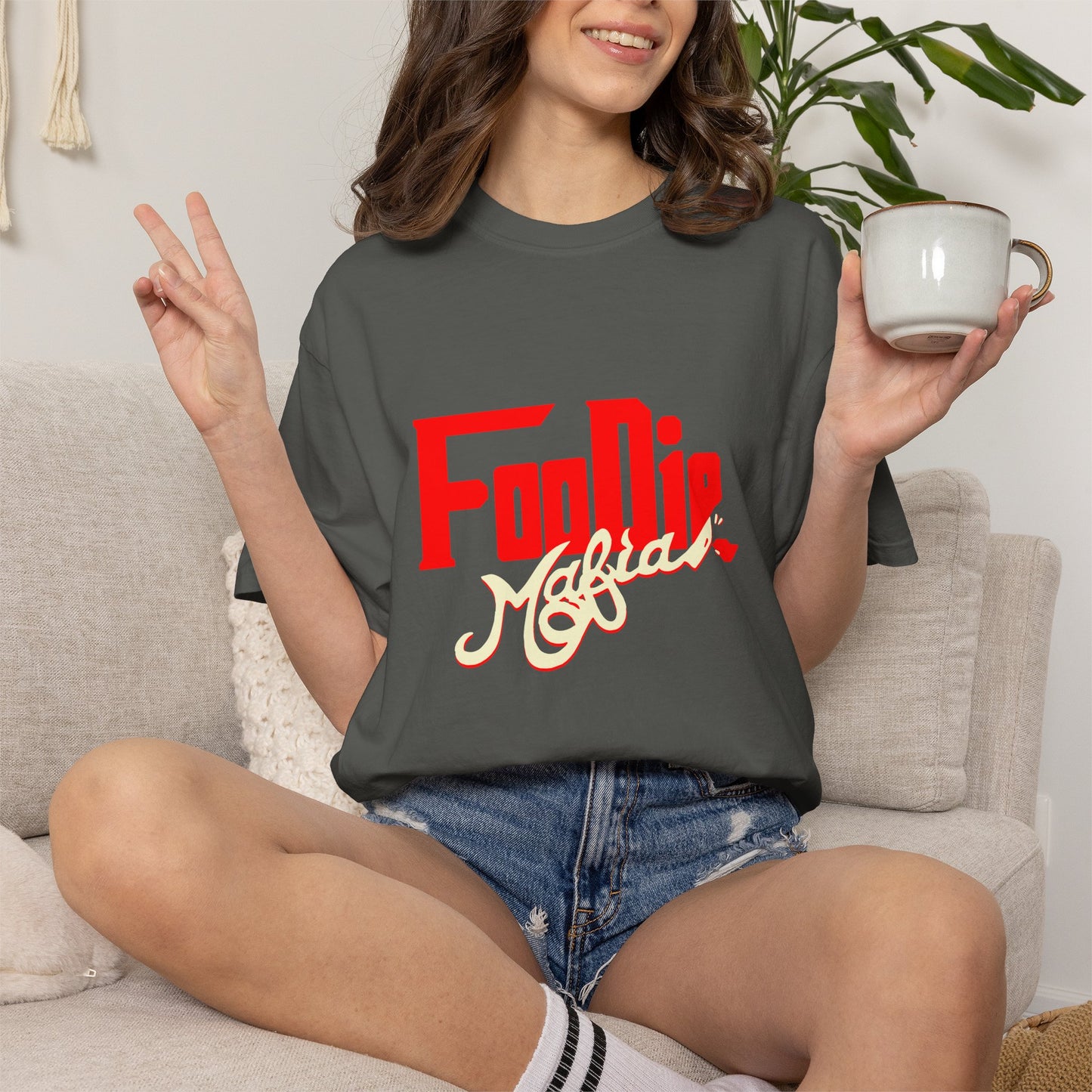 L.O.E.F Red Foodie Mafia Unisex Tee Shirt (Cream)