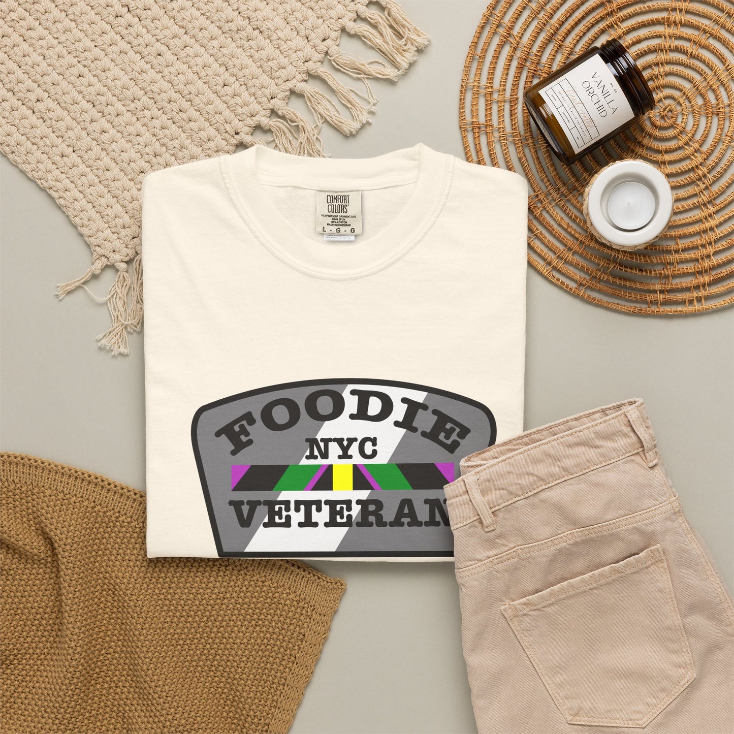 L.O.E.F Foodie Veteran NYC Unisex Tee Shirt (Gray)