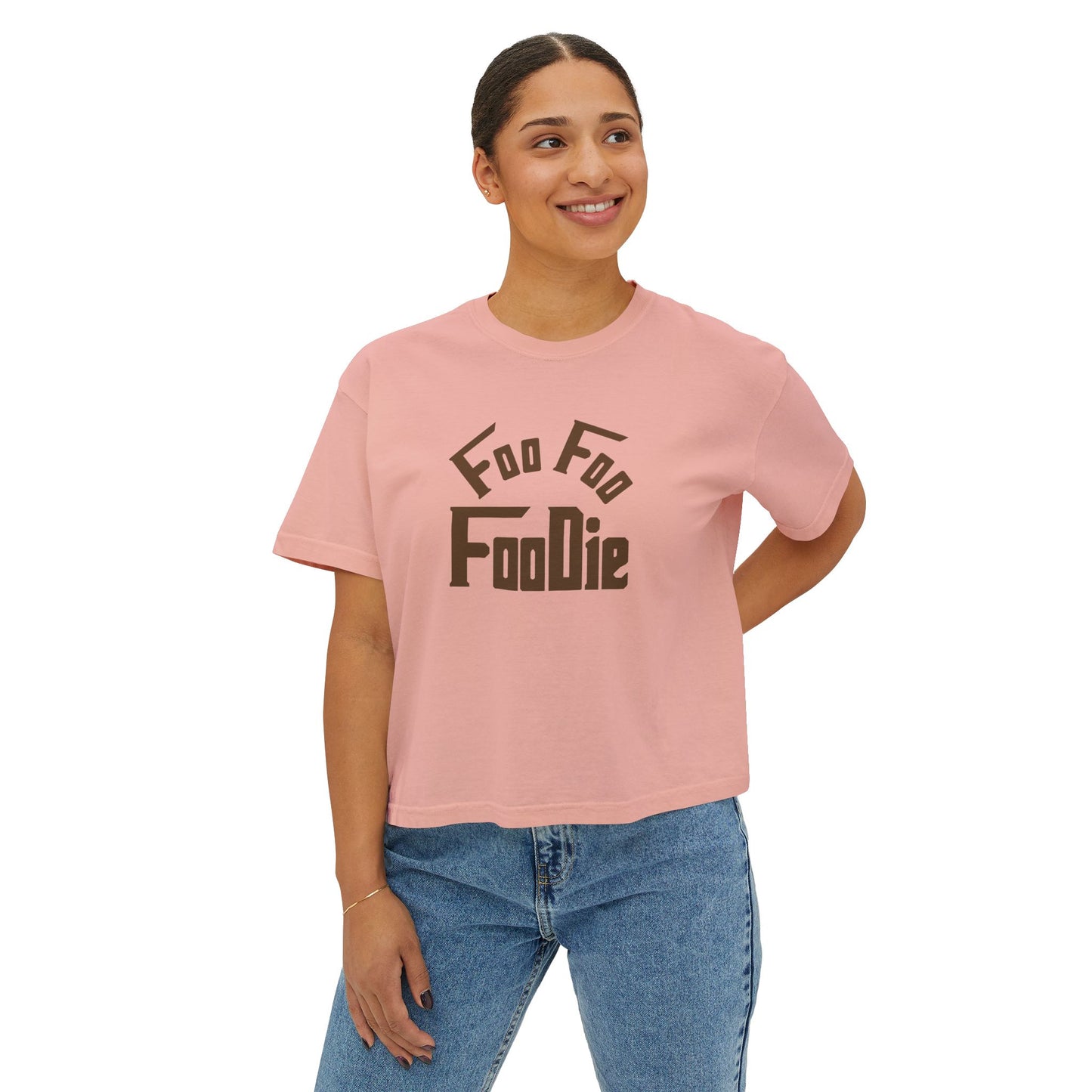 L.O.E.F FOO FOO FOODIE Women Boxy Tee(Dark Brown)