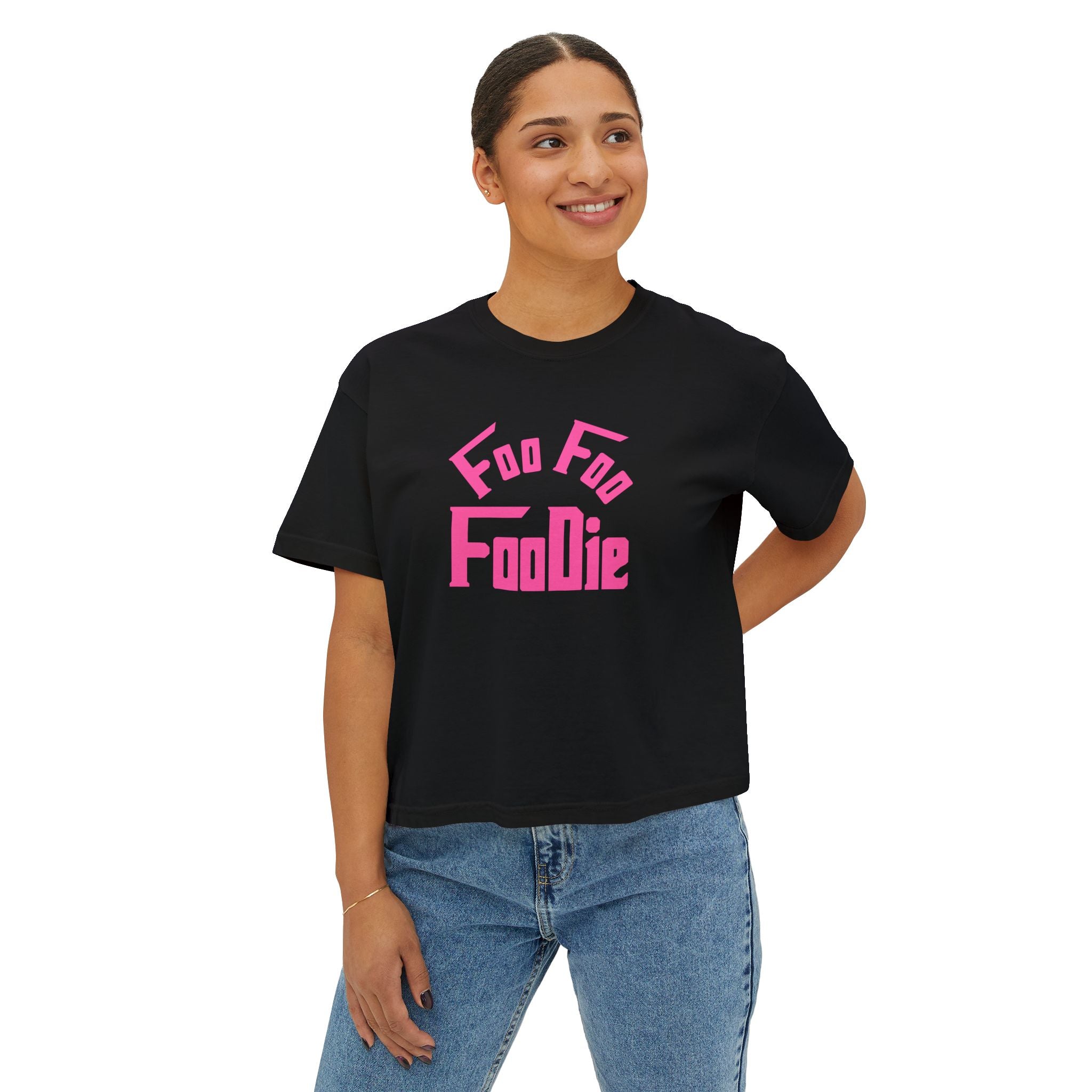 L.O.E.F FOO FOO FOODIE Women Boxy Tee(Hot Pink)