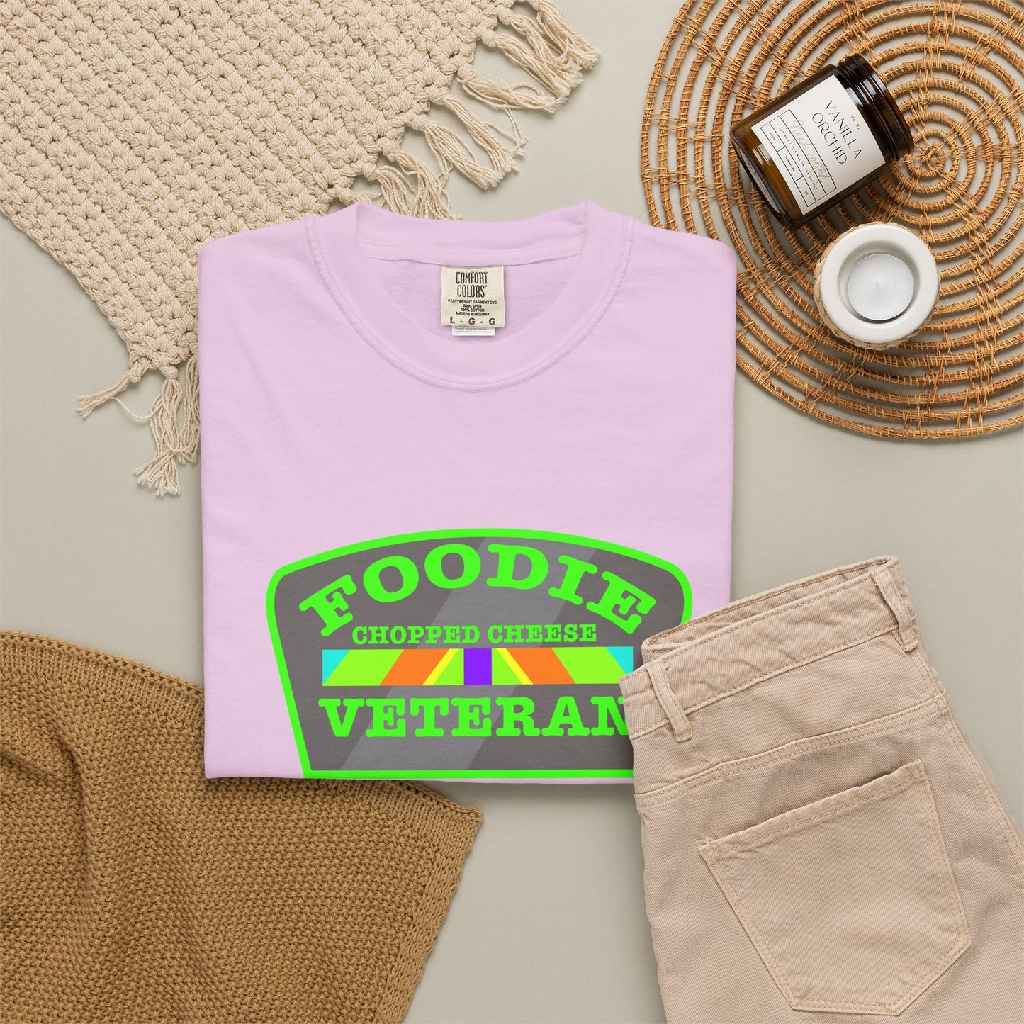 L.O.E.F Foodie Veteran Chopped Cheese Unisex Tee Shirt (Neon Green)