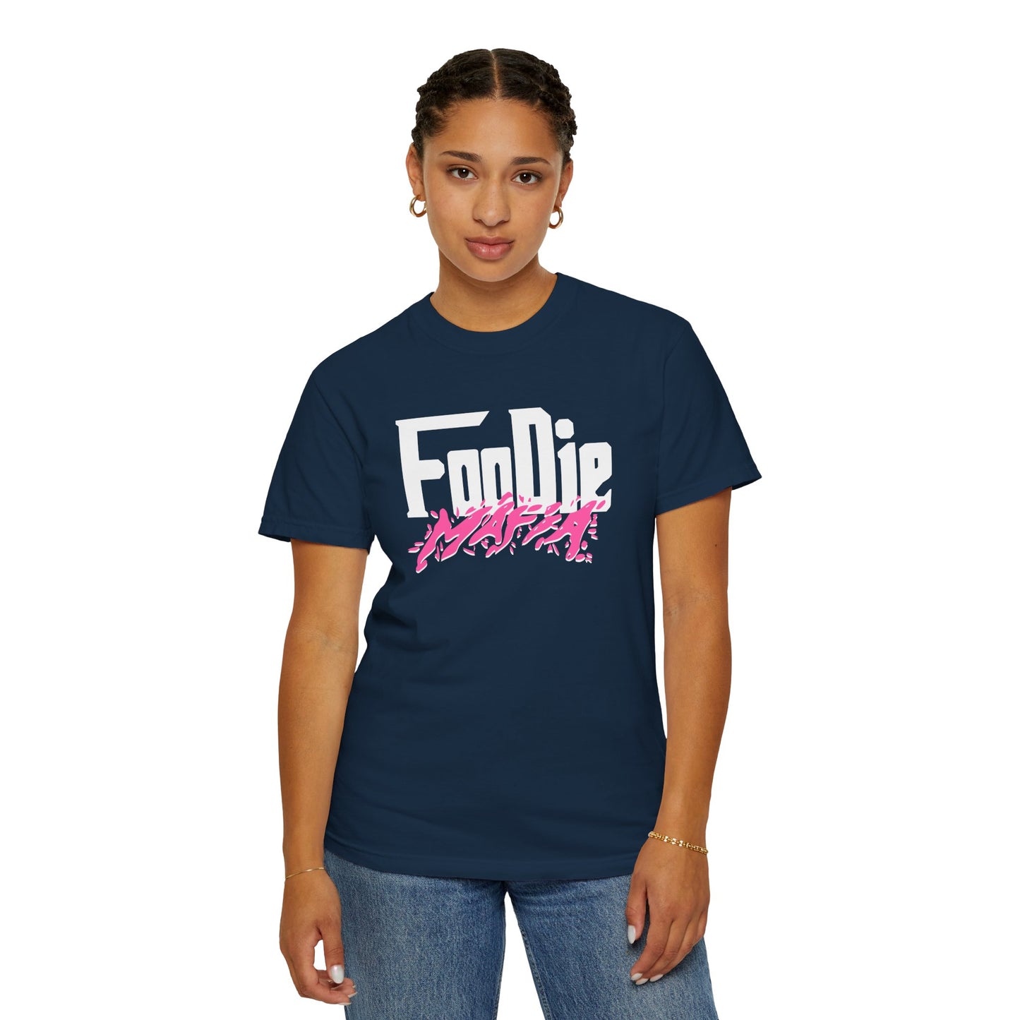 L.O.E.F White Foodie Mafia Unisex Tee Shirt (Hot Pink)