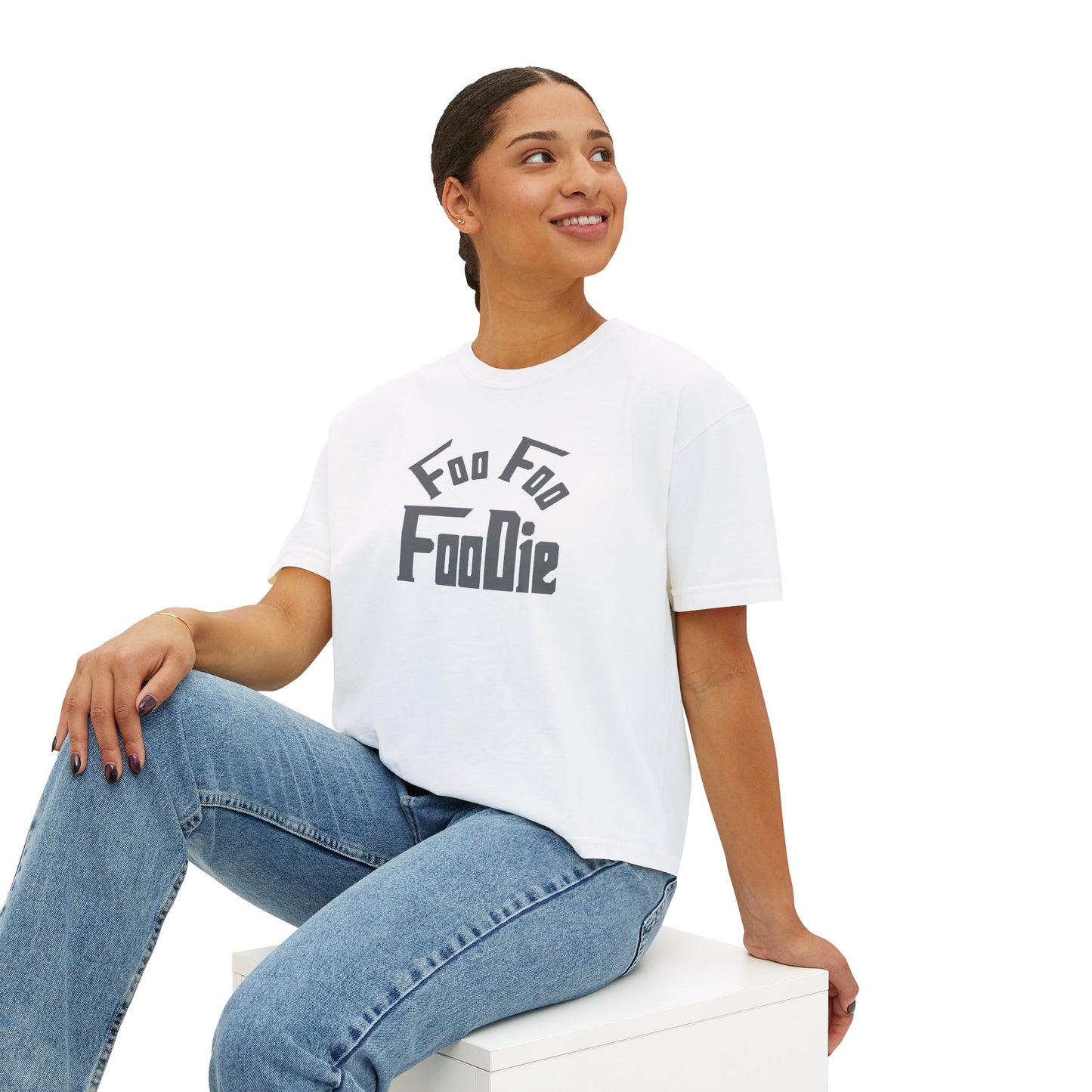 L.O.E.F FOO FOO FOODIE Women Boxy Tee(Dark Gray)
