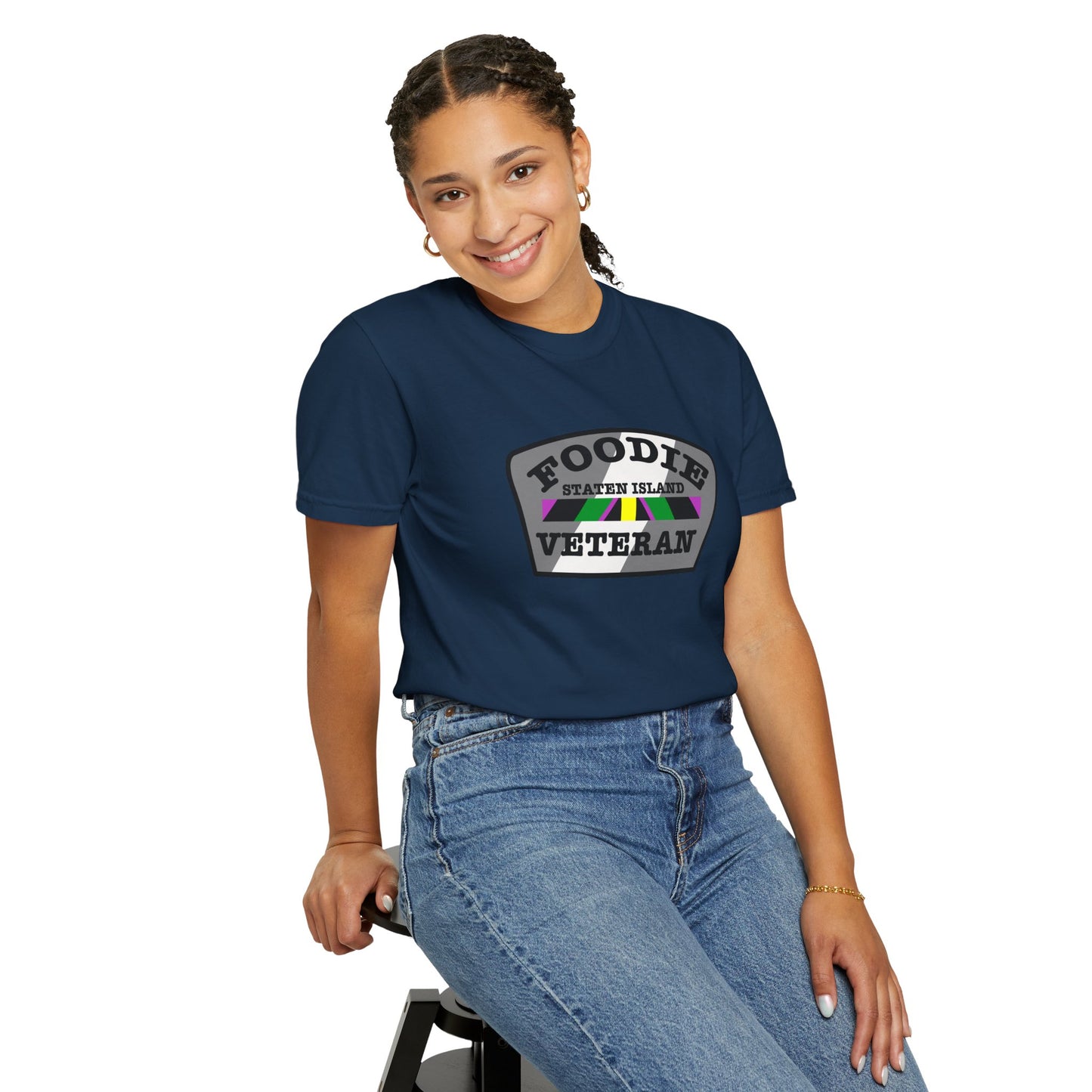 L.O.E.F Foodie Veteran STATEN ISLAND Unisex Tee Shirt (Gray)