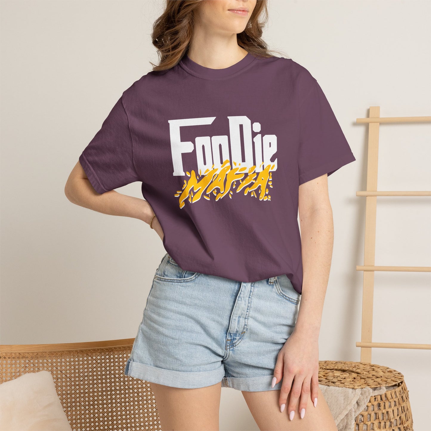 L.O.E.F White Foodie Mafia Unisex Tee Shirt (Mustard)