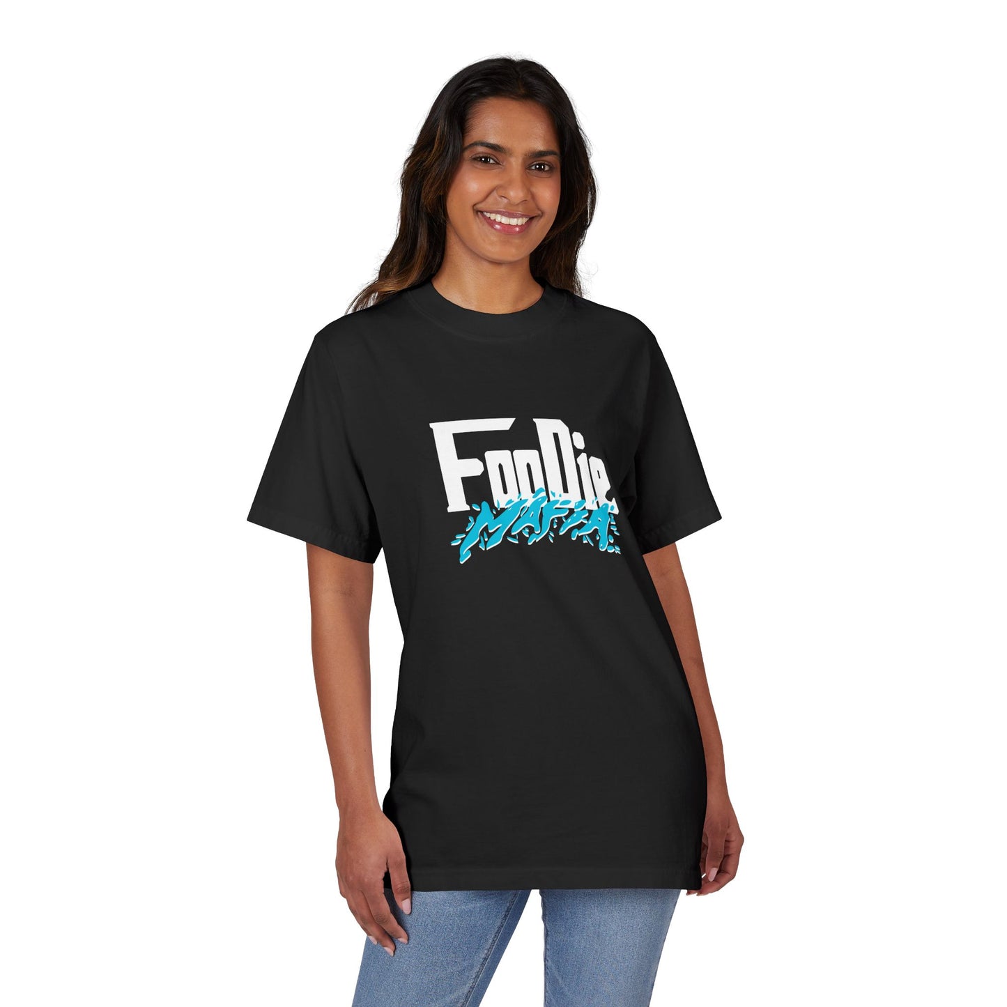L.O.E.F White Foodie Mafia Unisex Tee shirt (Aqua Blue)