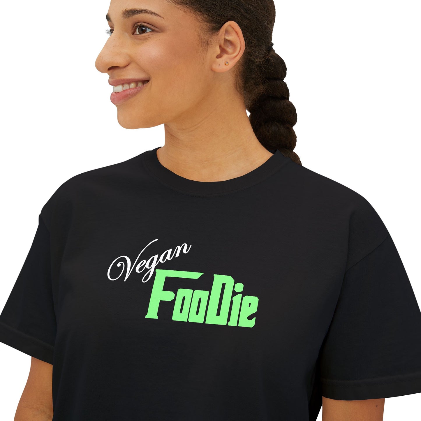 L.O.E.F Women Vegan Foodie Boxy Tee (Mint Green)