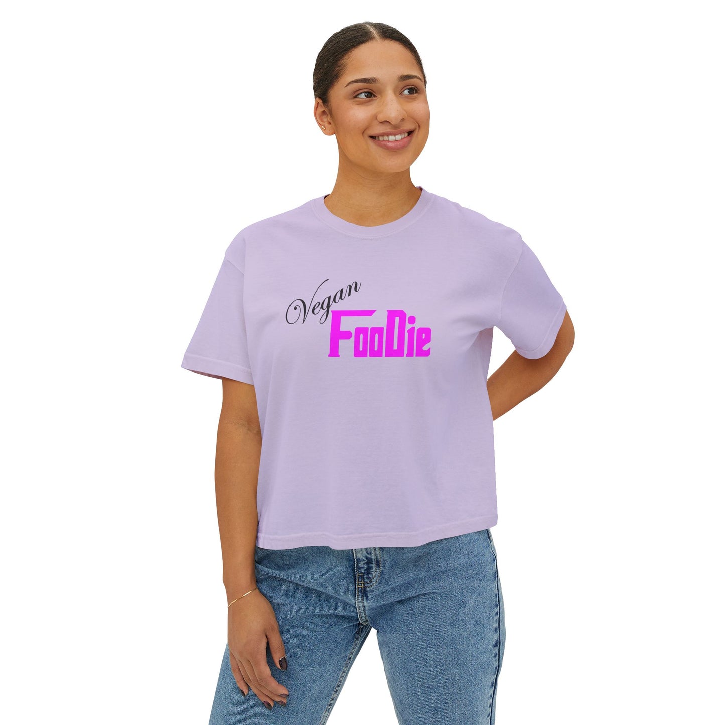 L.O.E.F Women Vegan Foodie Boxy Tee (Fuchsia)