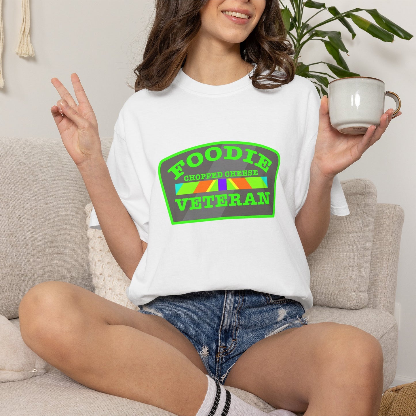 L.O.E.F Foodie Veteran Chopped Cheese Unisex Tee Shirt (Neon Green)