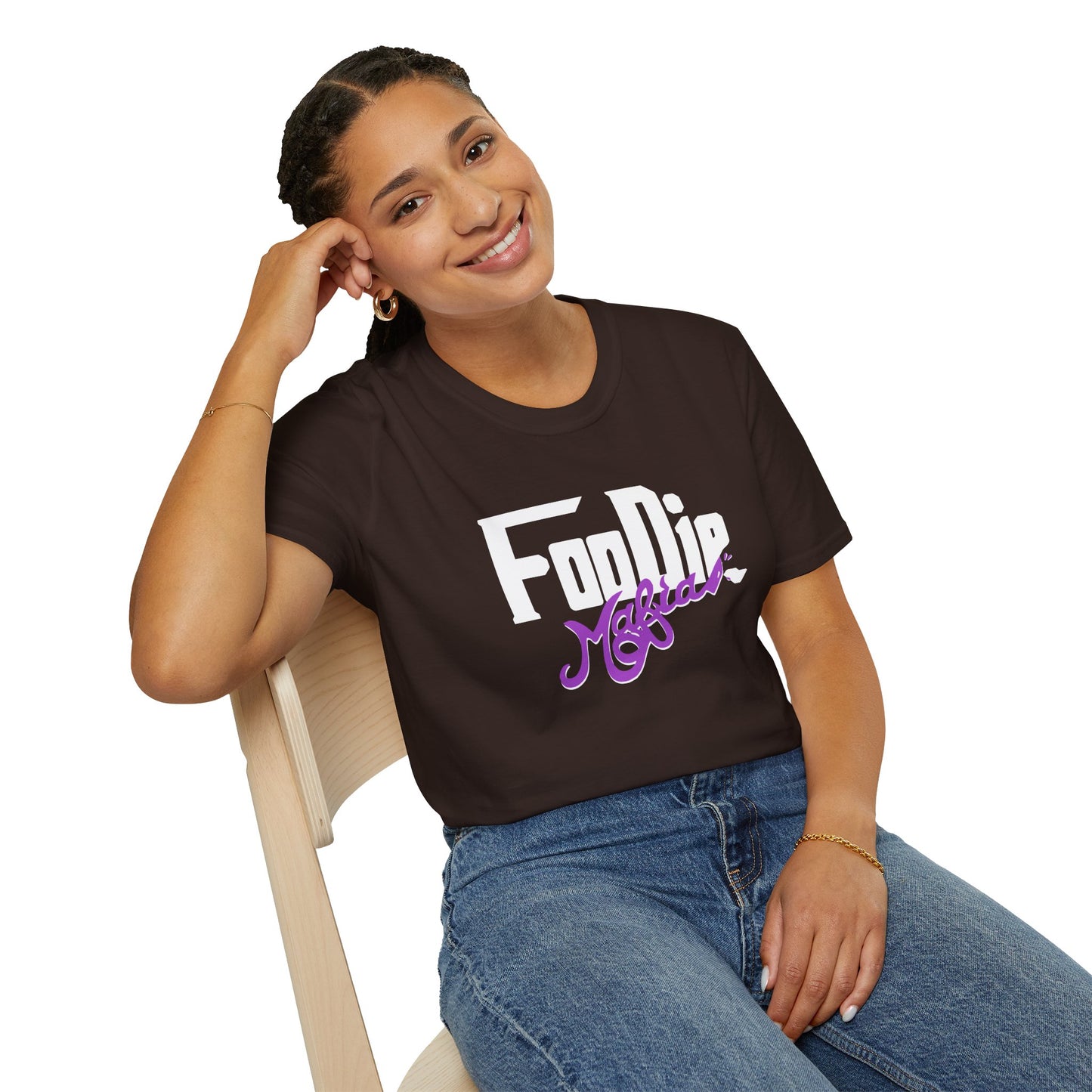 L.O.E.F White Foodie Mafia Unisex Tee Shirt  (Purple)