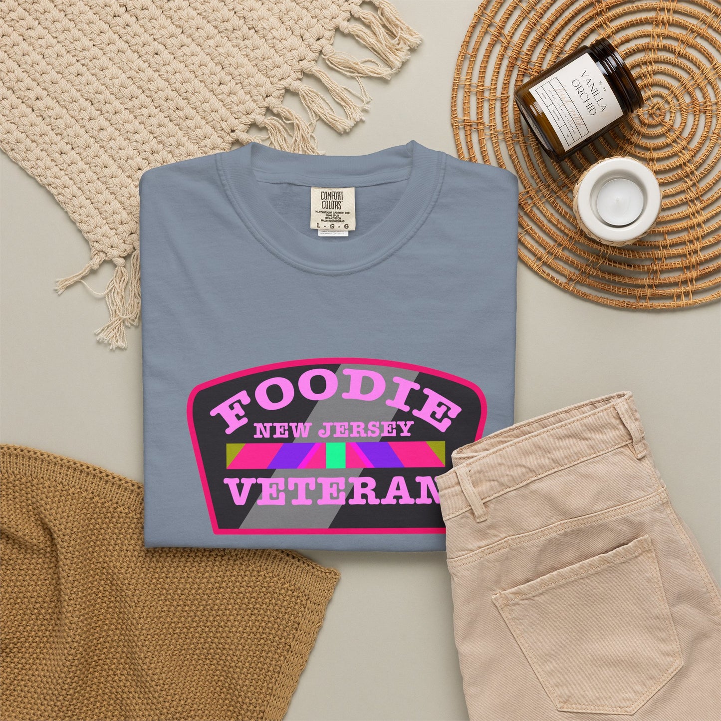 L.O.E.F Foodie Veteran NEW JERSEY Unisex Tee Shirt (Pink)