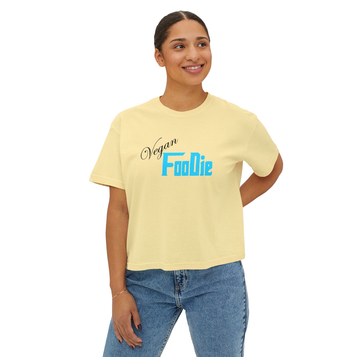 L.O.E.F Women Vegan Foodie Boxy Tee (Neon Blue)