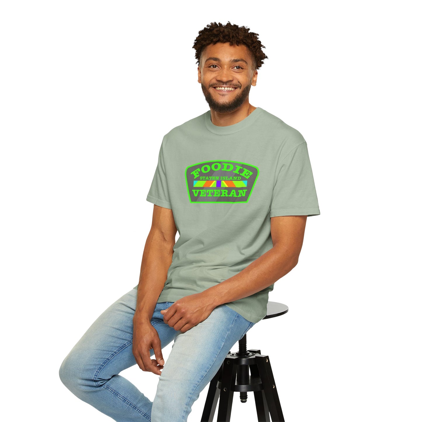 L.O.E.F Foodie Veteran STATEN ISLAND Unisex Tee Shirt (Neon Green)