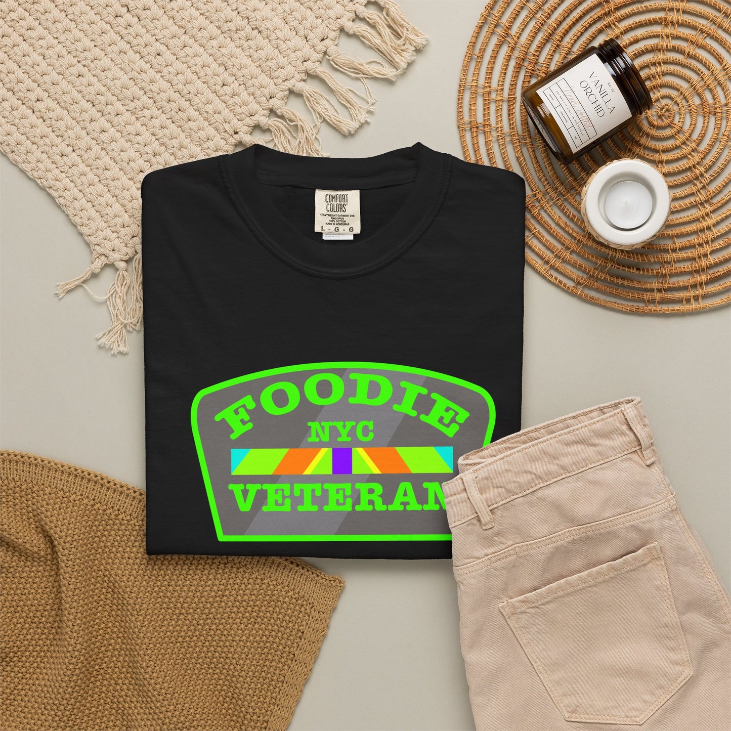 L.O.E.F Foodie Veteran NYC Unisex Tee Shirt (Neon Green)