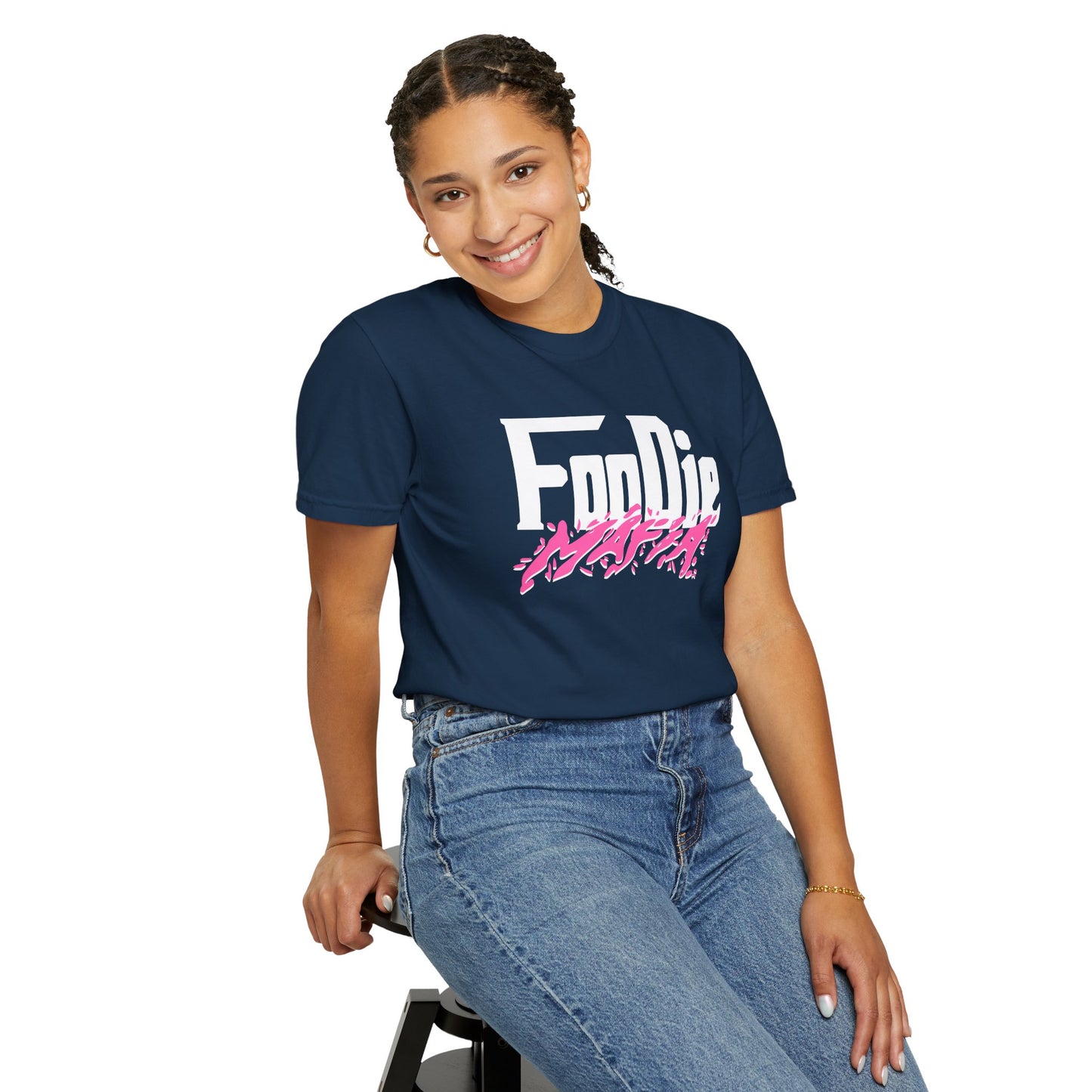 L.O.E.F White Foodie Mafia Unisex Tee Shirt (Hot Pink)