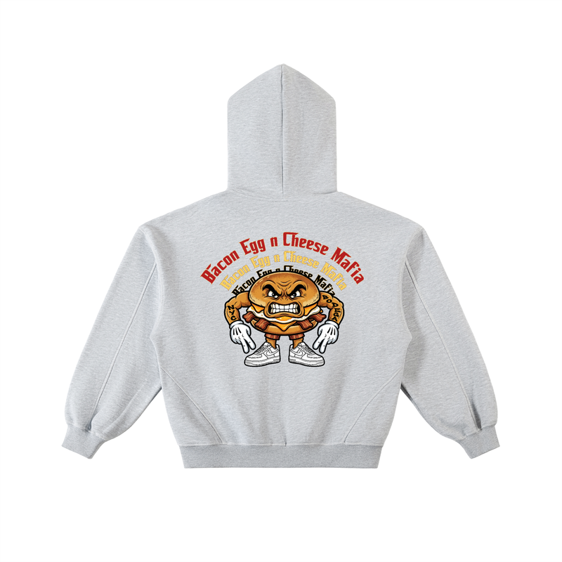 Contrast-Stitched Boxy Fleece Zip Hoodie