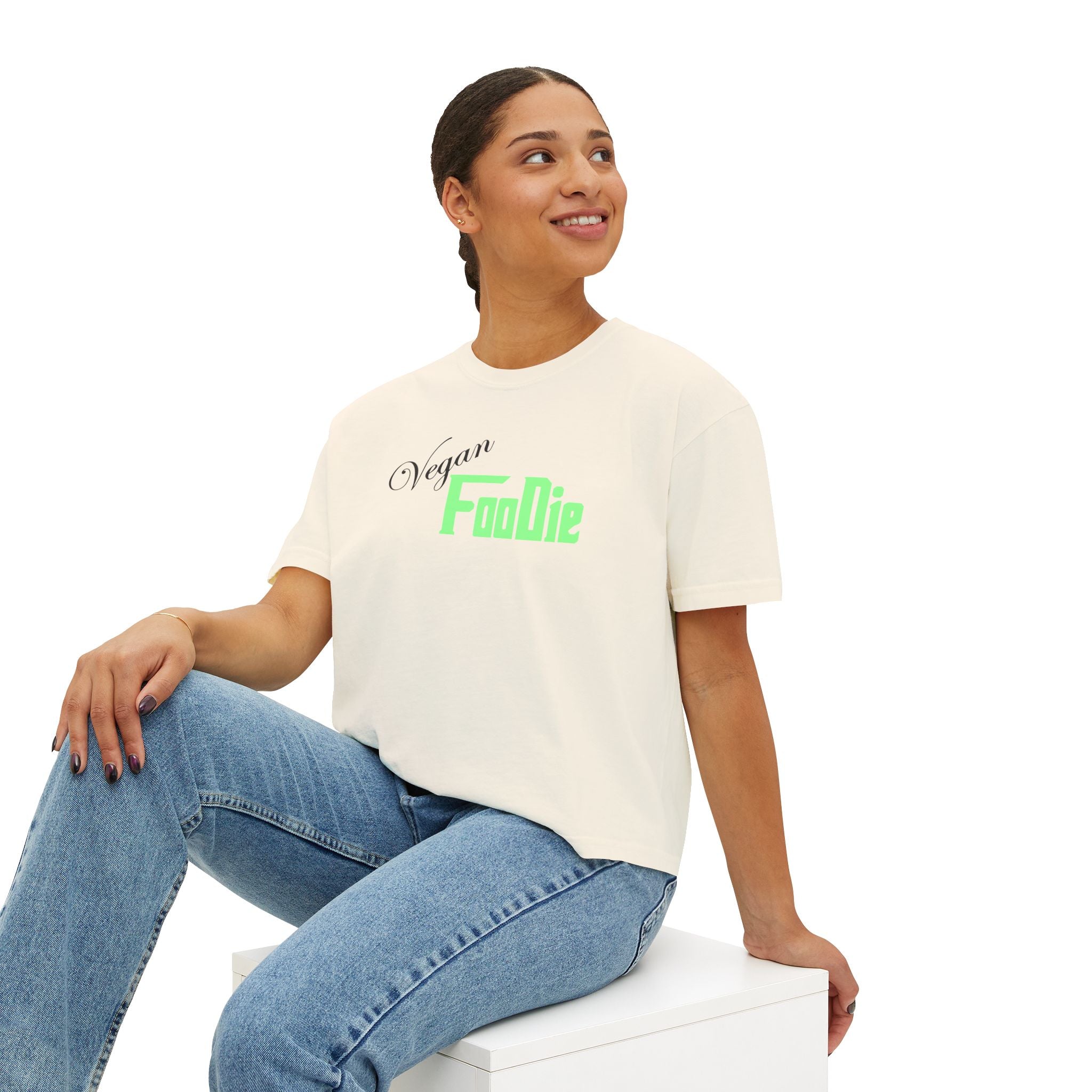 L.OE.F Women Vegan Foodie Boxy Tee (Mint Green)