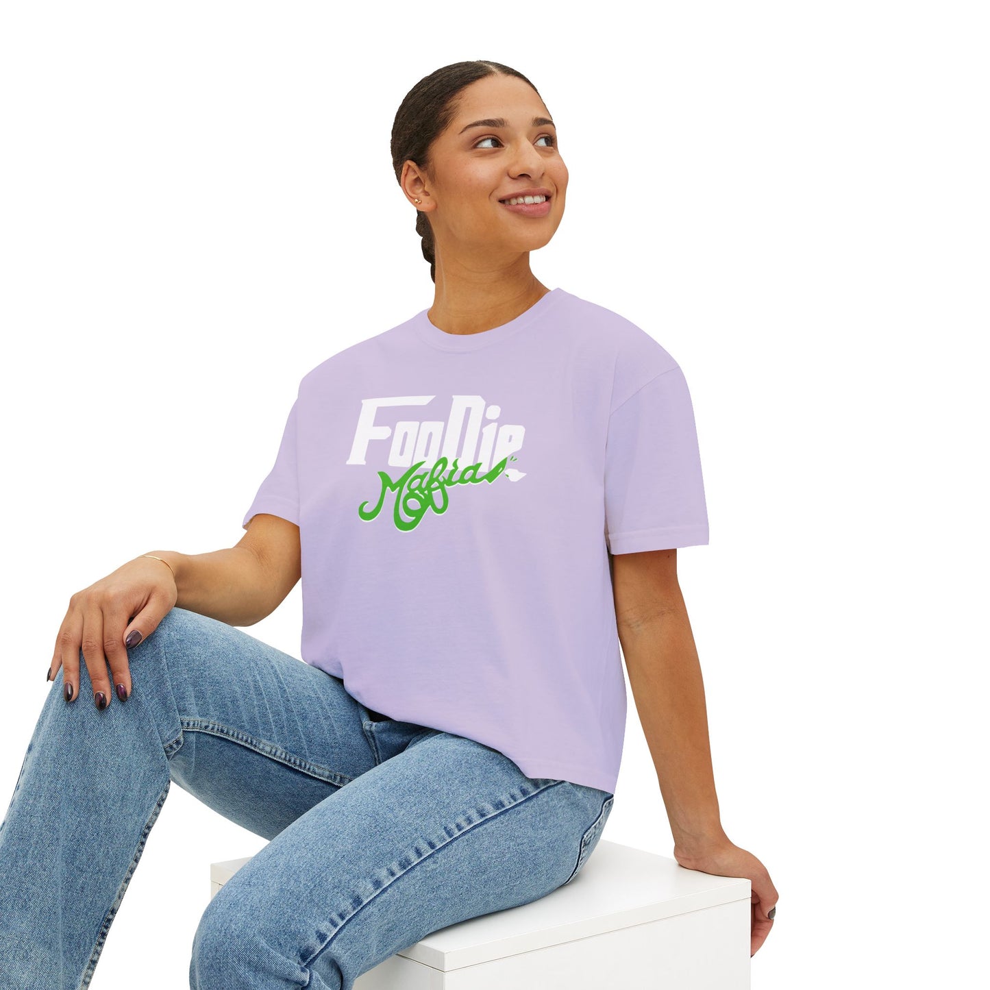 L.O.E.F White Foodie Mafia Women Boxy Tee (Kelly Green)
