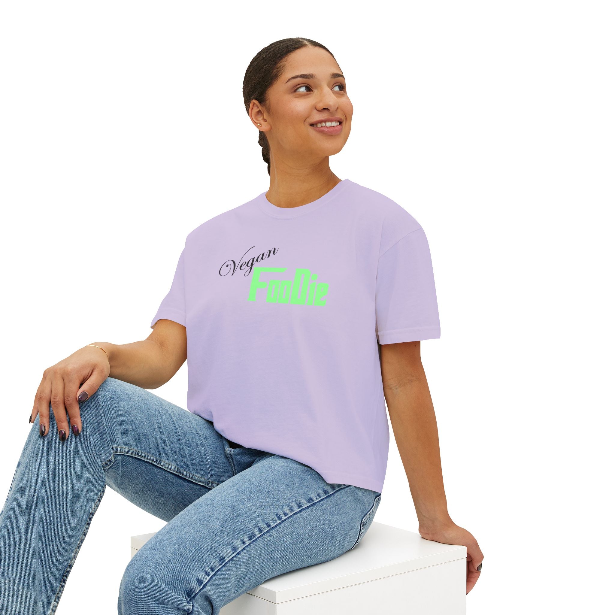 L.OE.F Women Vegan Foodie Boxy Tee (Mint Green)