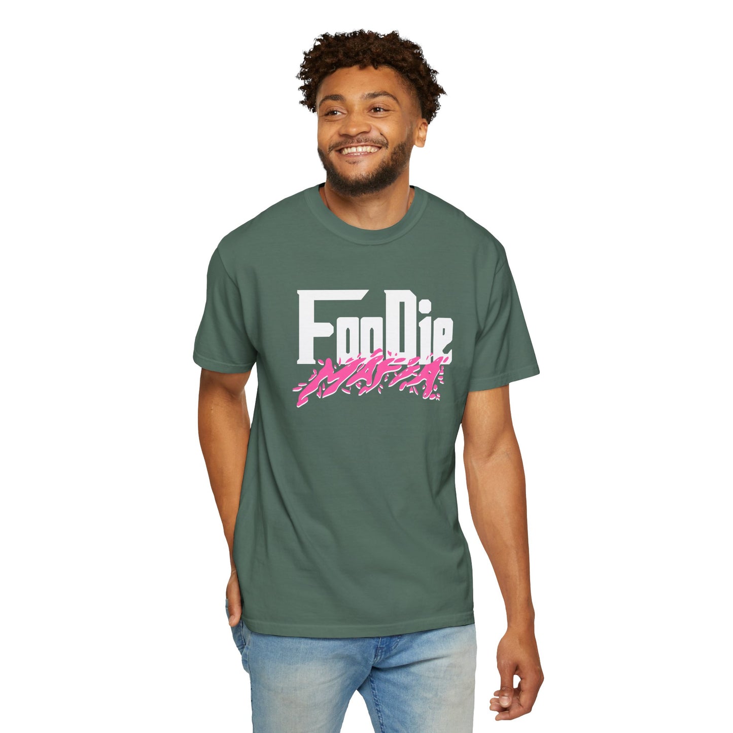 L.O.E.F White Foodie Mafia Unisex Tee Shirt (Hot Pink)