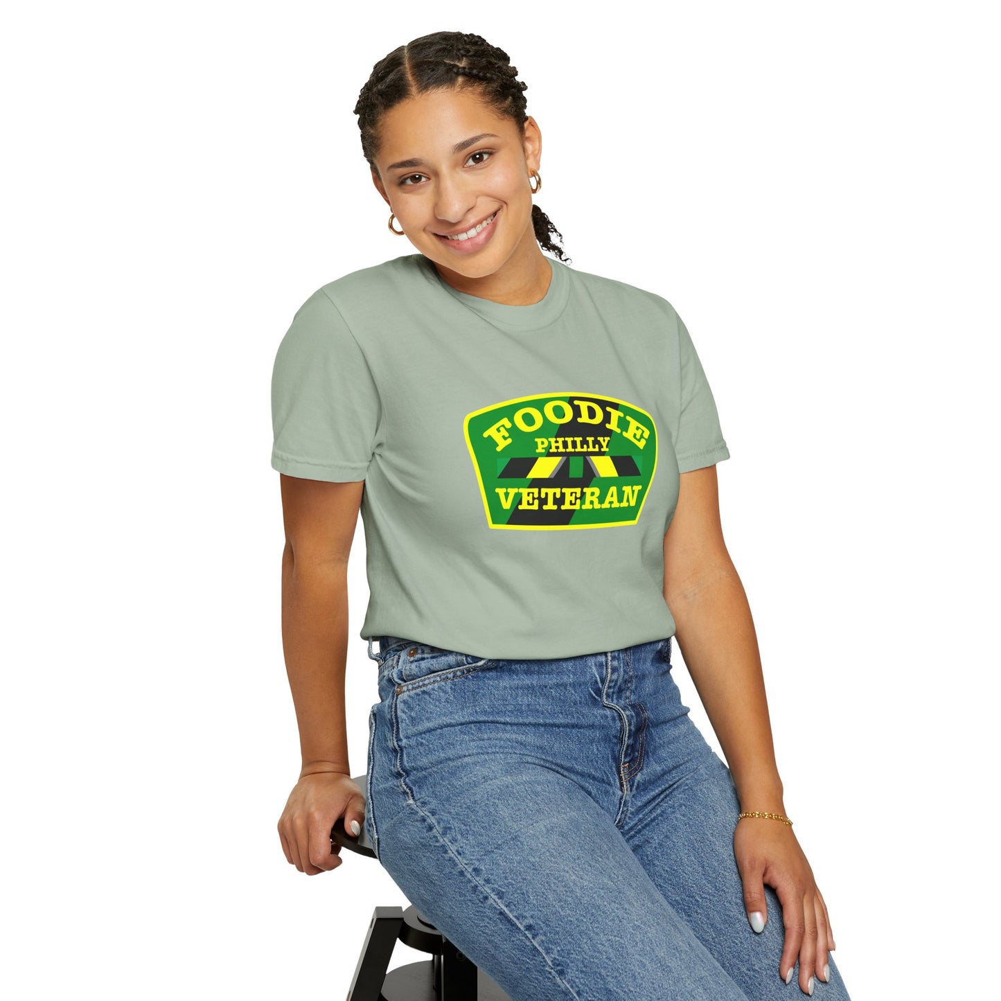 L.O.E.F Foodie Veteran PHILLY Unisex Tee Shirt (Yellow and Green)