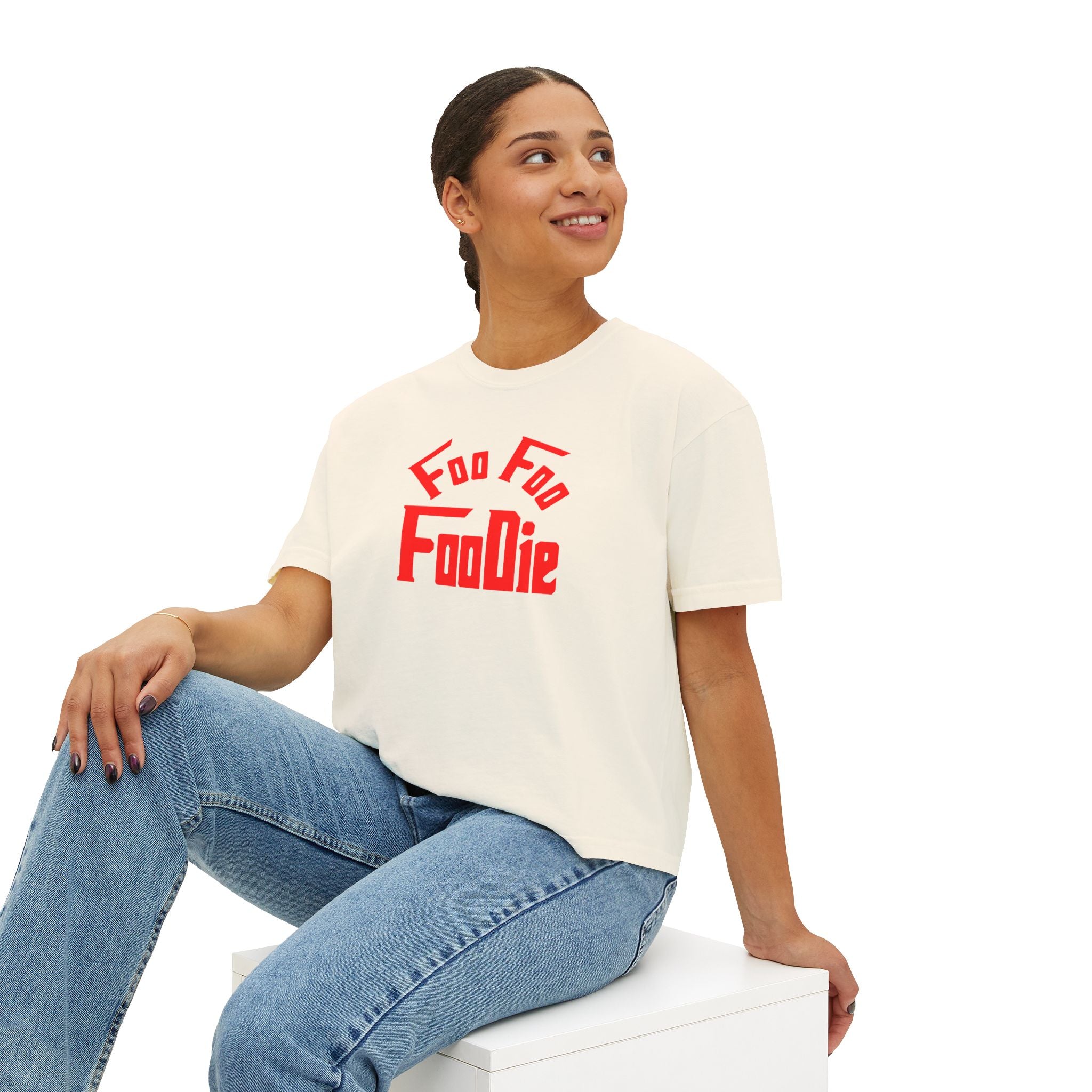 L.O.E.F FOO FOO FOODIE Women Boxy Tee(Fiery Red)