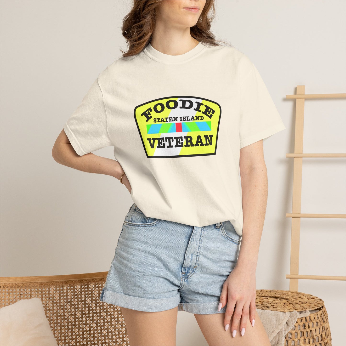 L.O.E.F Foodie Veteran STATEN ISLAND Unisex Tee Shirt (Yellow and Black)