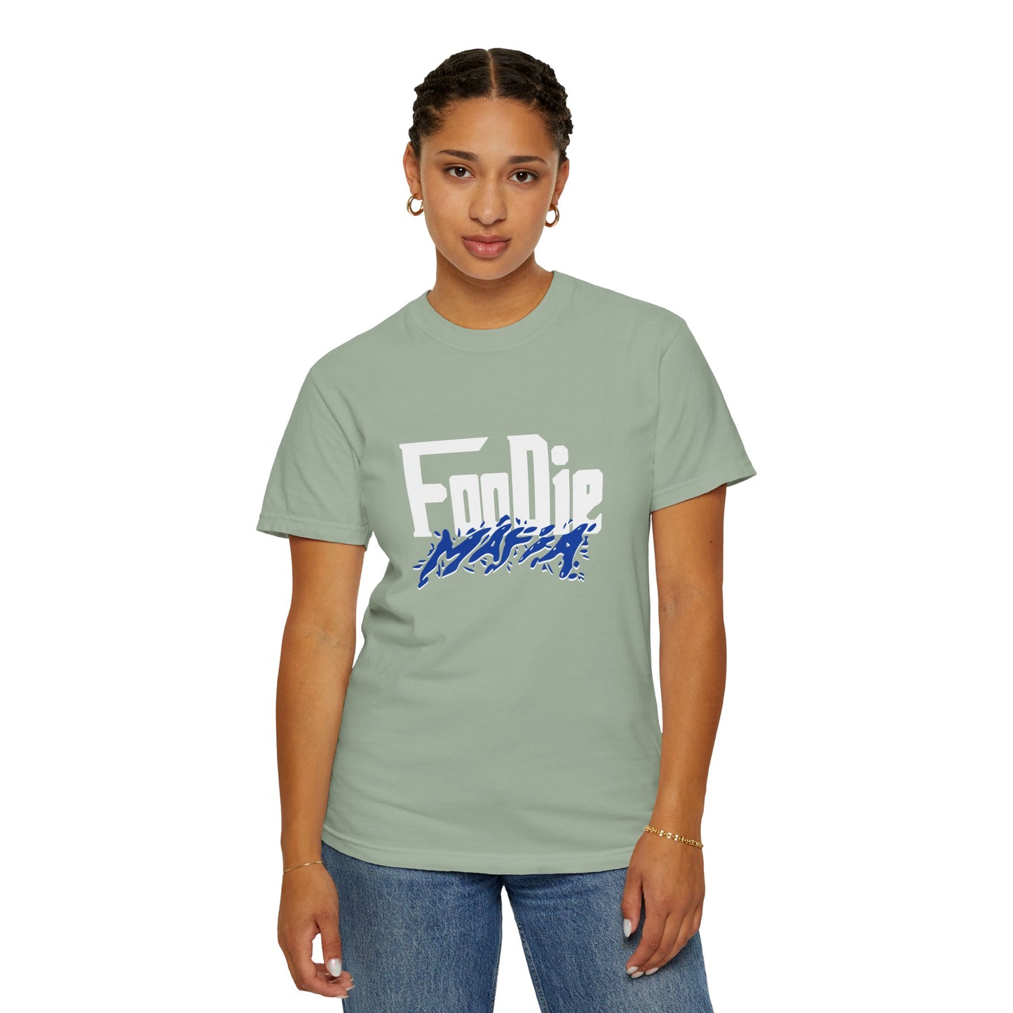 L.O.E.F White Foodie Mafia Unisex Tee shirt (Cobalt Blue)