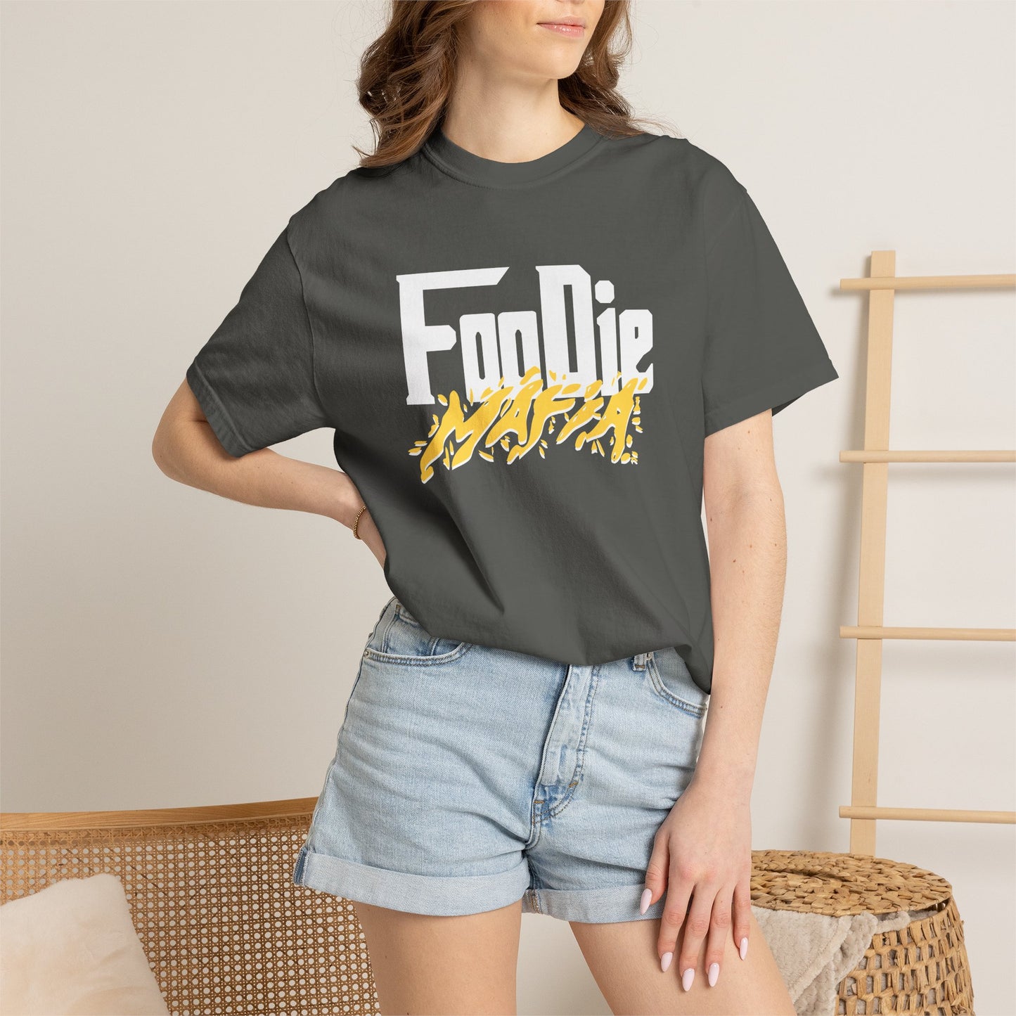 L.O.E.F White Foodie Mafia Unisex Tee Shirt (Yellow)