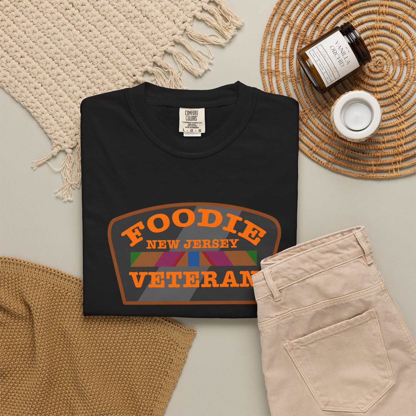 L.O.E.F Foodie Veteran NEW JERSEY Unisex Tee Shirt (Orange)
