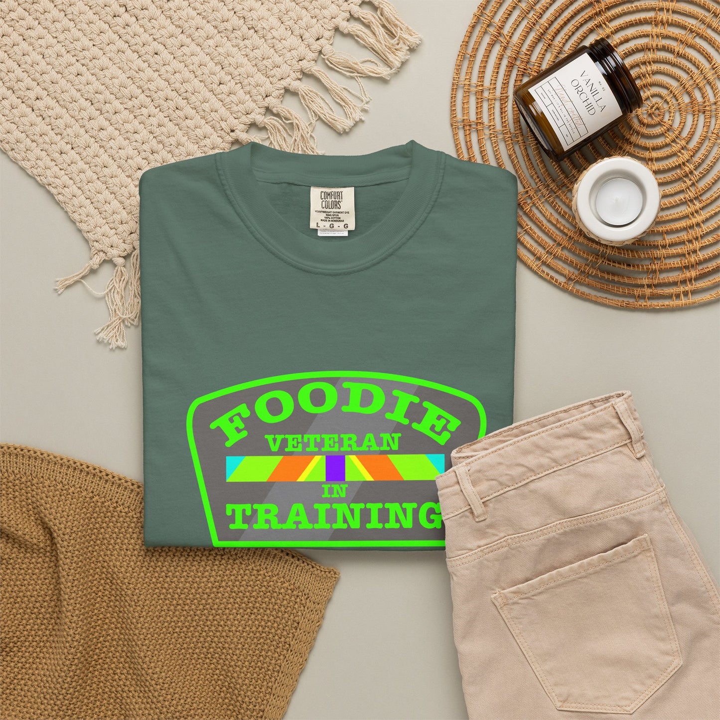 L.O.E.F Foodie Veteran IN TRAINING Unisex Tee Shirt (Neon Green)