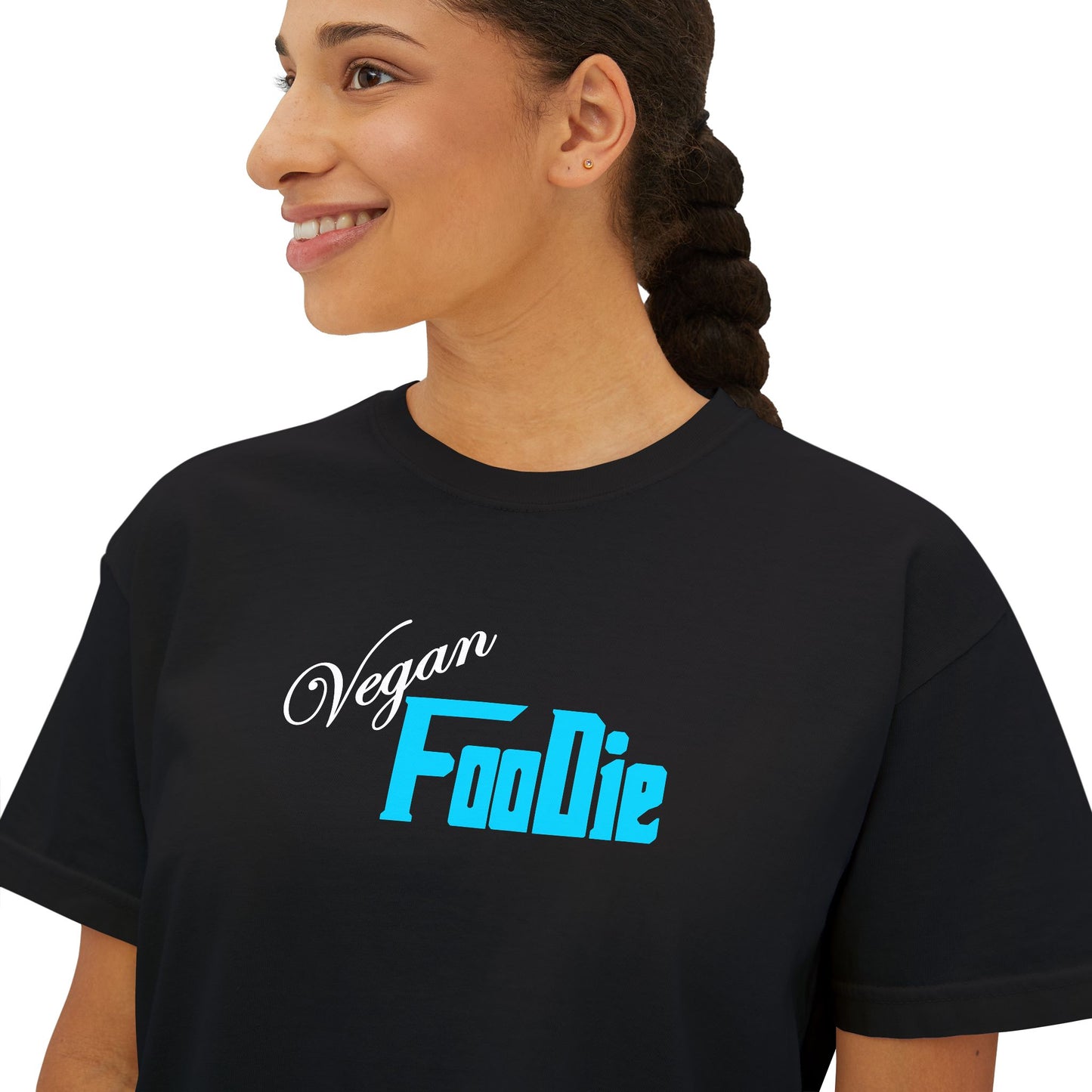 L.O.E.F Women Vegan Foodie Boxy Tee (Neon Blue)