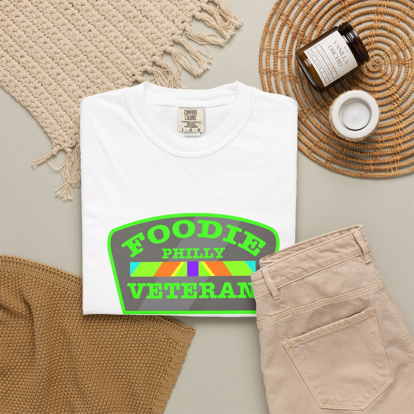 L.O.E.F Foodie Veteran PHILLY Unisex Tee Shirt (Neon Green)