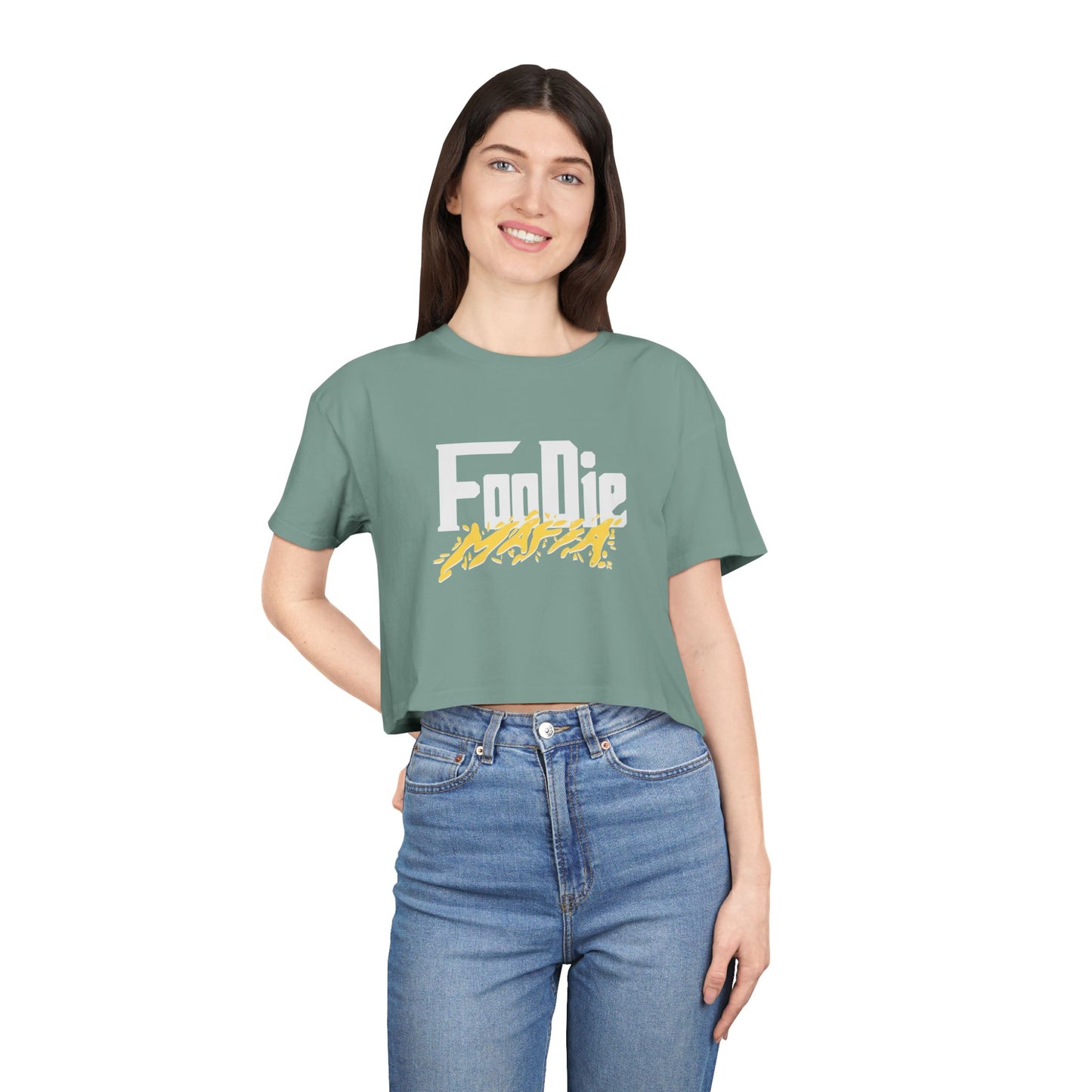 L.O.E.F White Foodie Mafia Women Crop Tee (Mustard)