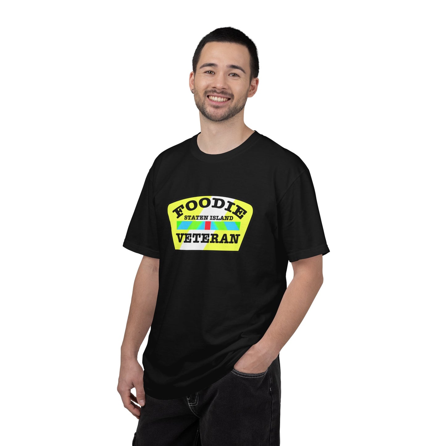 L.O.E.F Foodie Veteran STATEN ISLAND Unisex Tee Shirt (Yellow and Black)